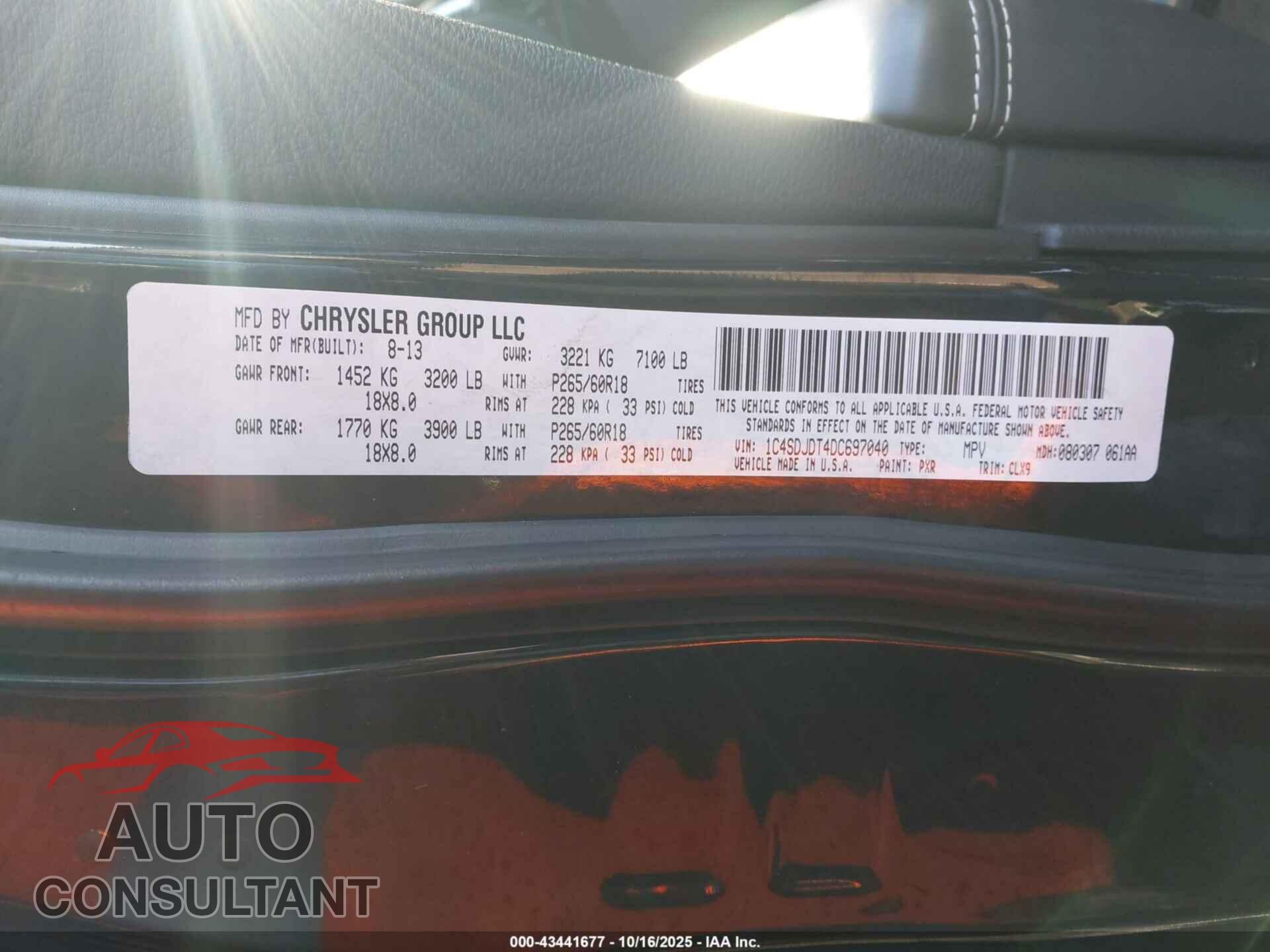 DODGE DURANGO 2013 - 1C4SDJDT4DC697040