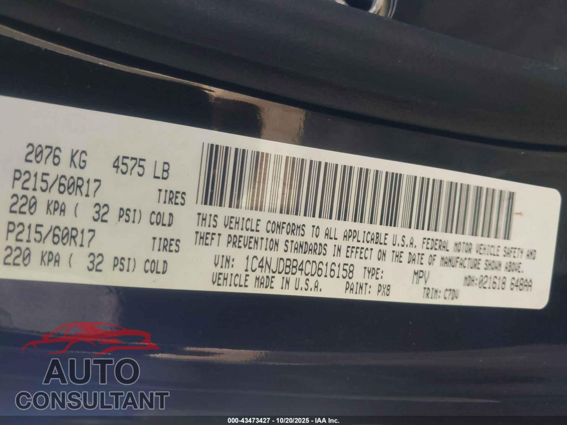 JEEP COMPASS 2012 - 1C4NJDBB4CD616158