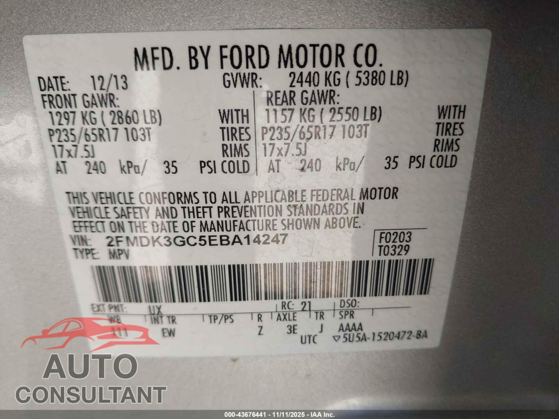 FORD EDGE 2014 - 2FMDK3GC5EBA14247