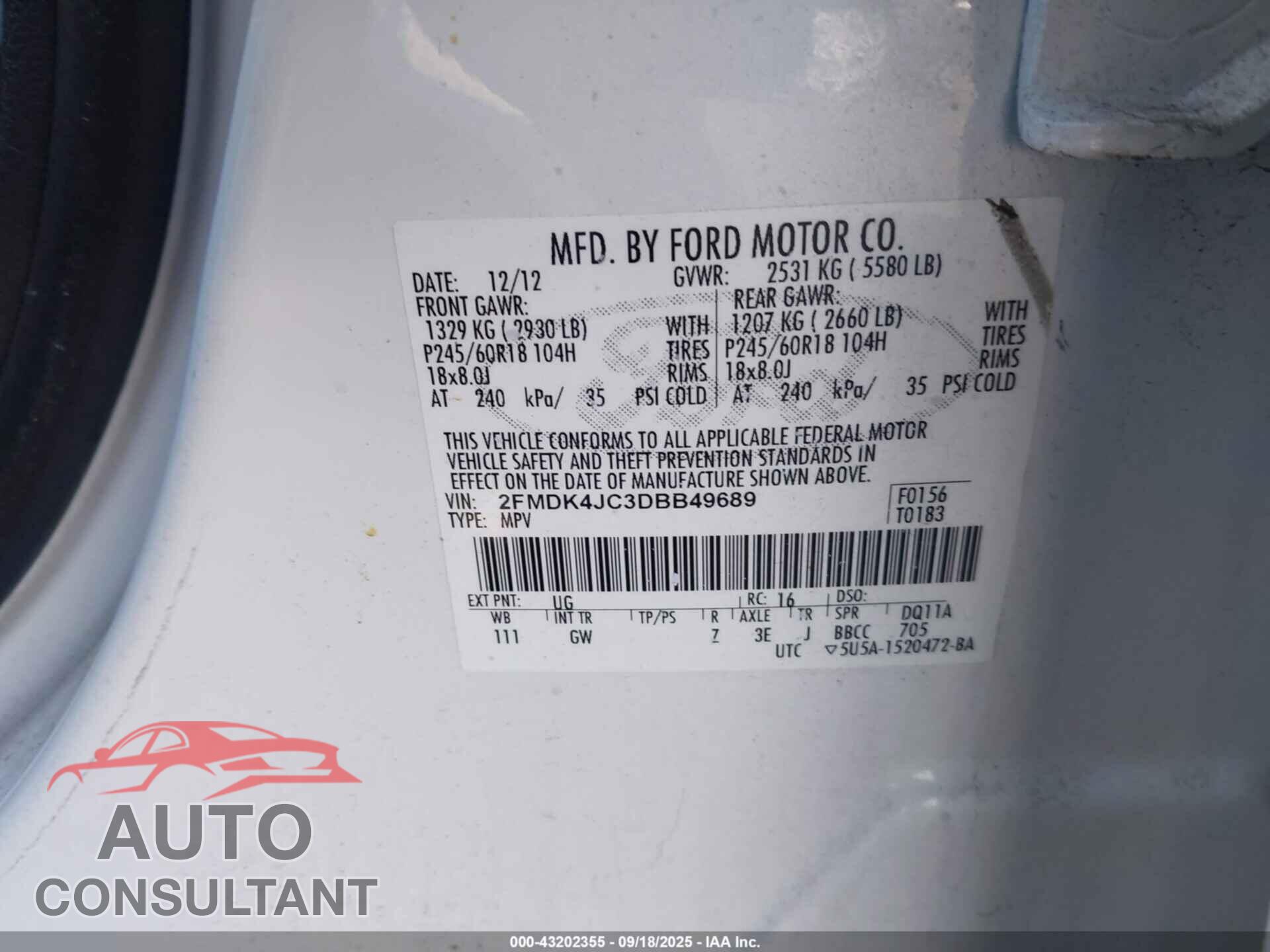 FORD EDGE 2013 - 2FMDK4JC3DBB49689