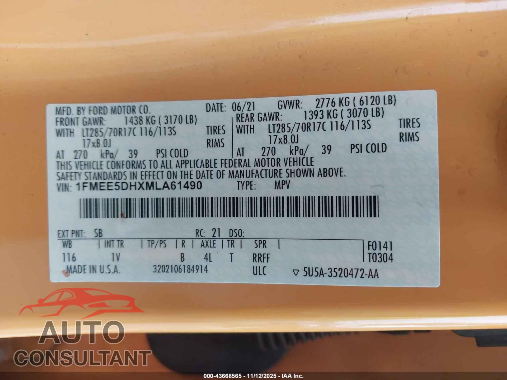 FORD BRONCO 2021 - 1FMEE5DHXMLA61490