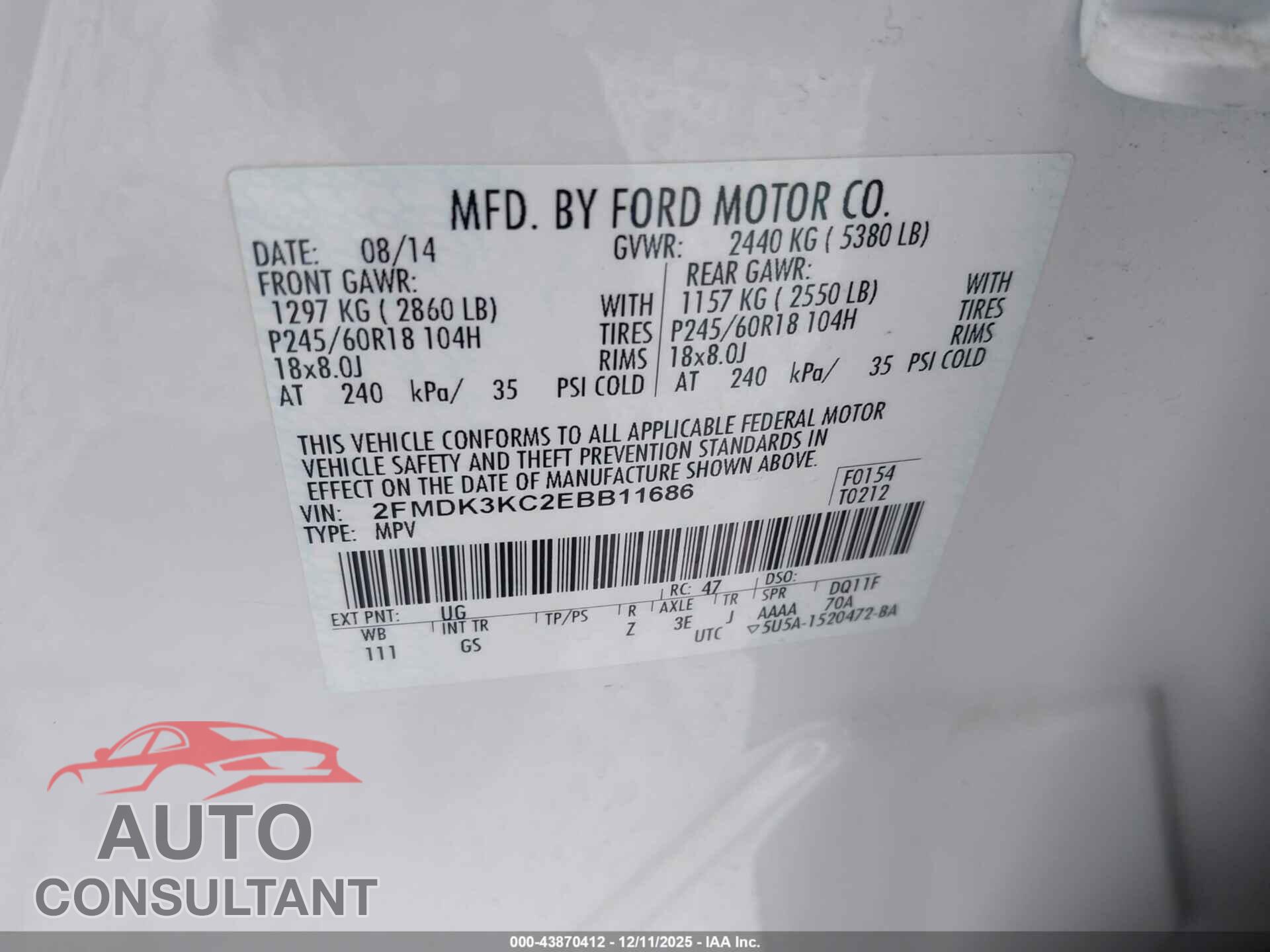 FORD EDGE 2014 - 2FMDK3KC2EBB11686