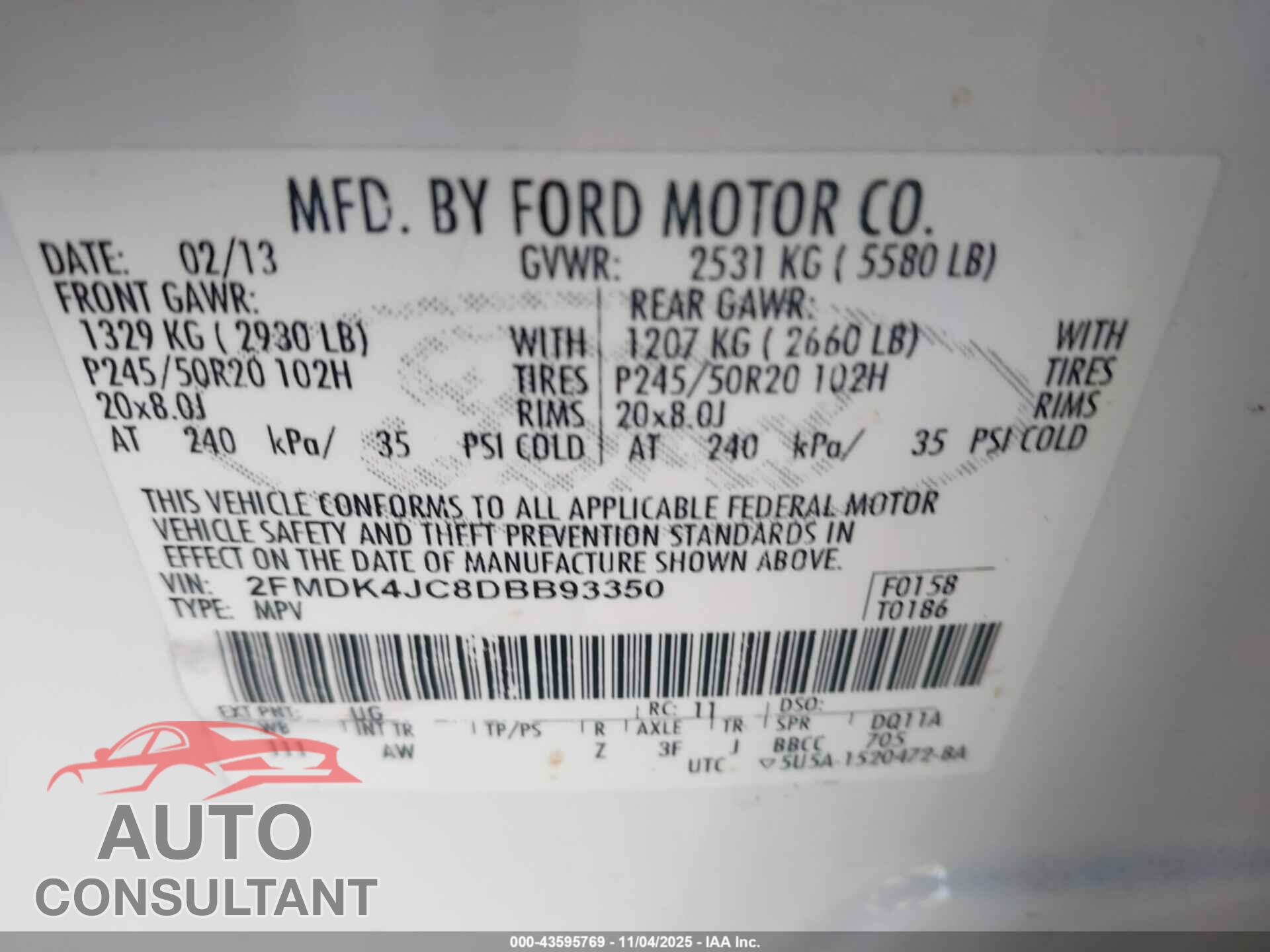 FORD EDGE 2013 - 2FMDK4JC8DBB93350