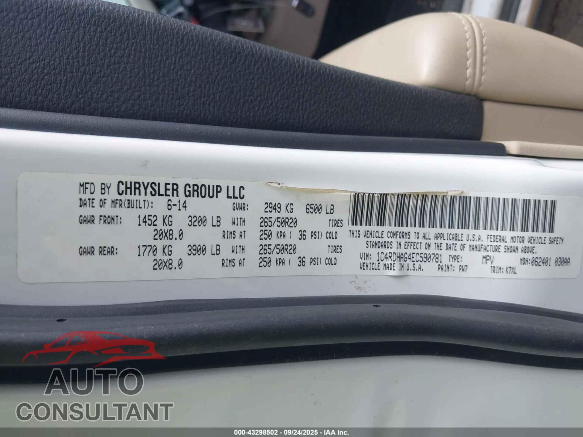 DODGE DURANGO 2014 - 1C4RDHAG4EC590781