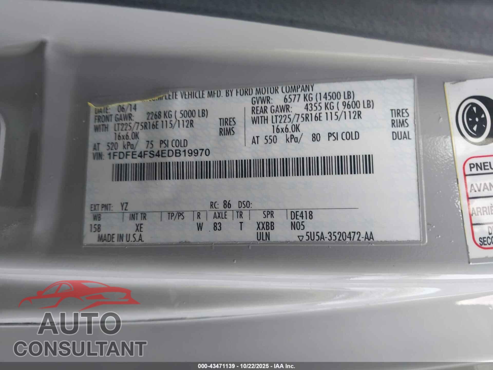 FORD E-450 CUTAWAY 2014 - 1FDFE4FS4EDB19970