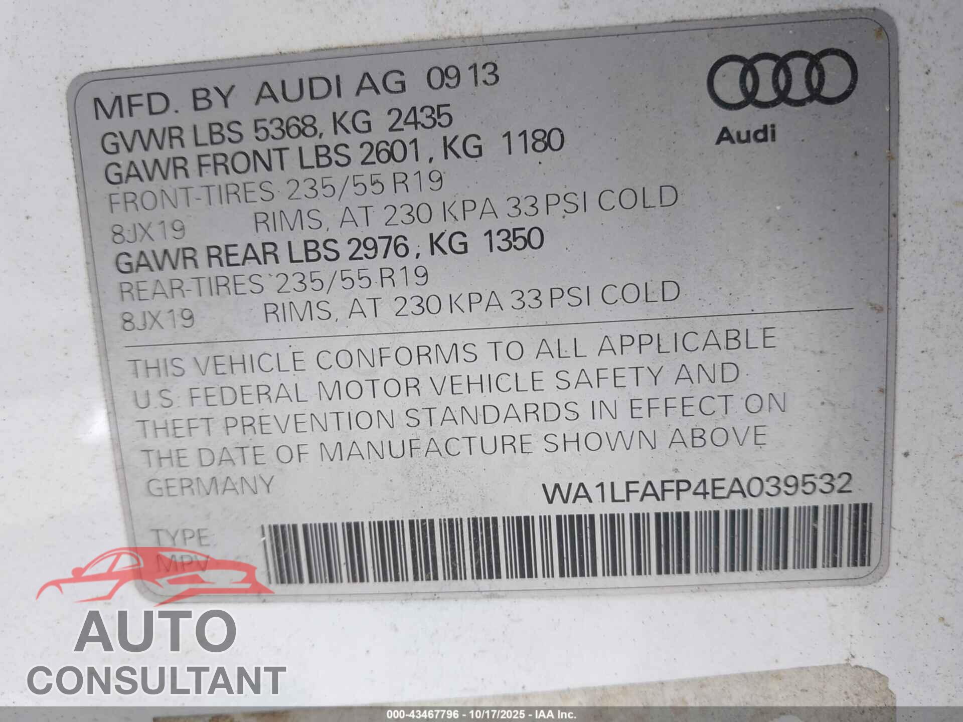 AUDI Q5 2014 - WA1LFAFP4EA039532
