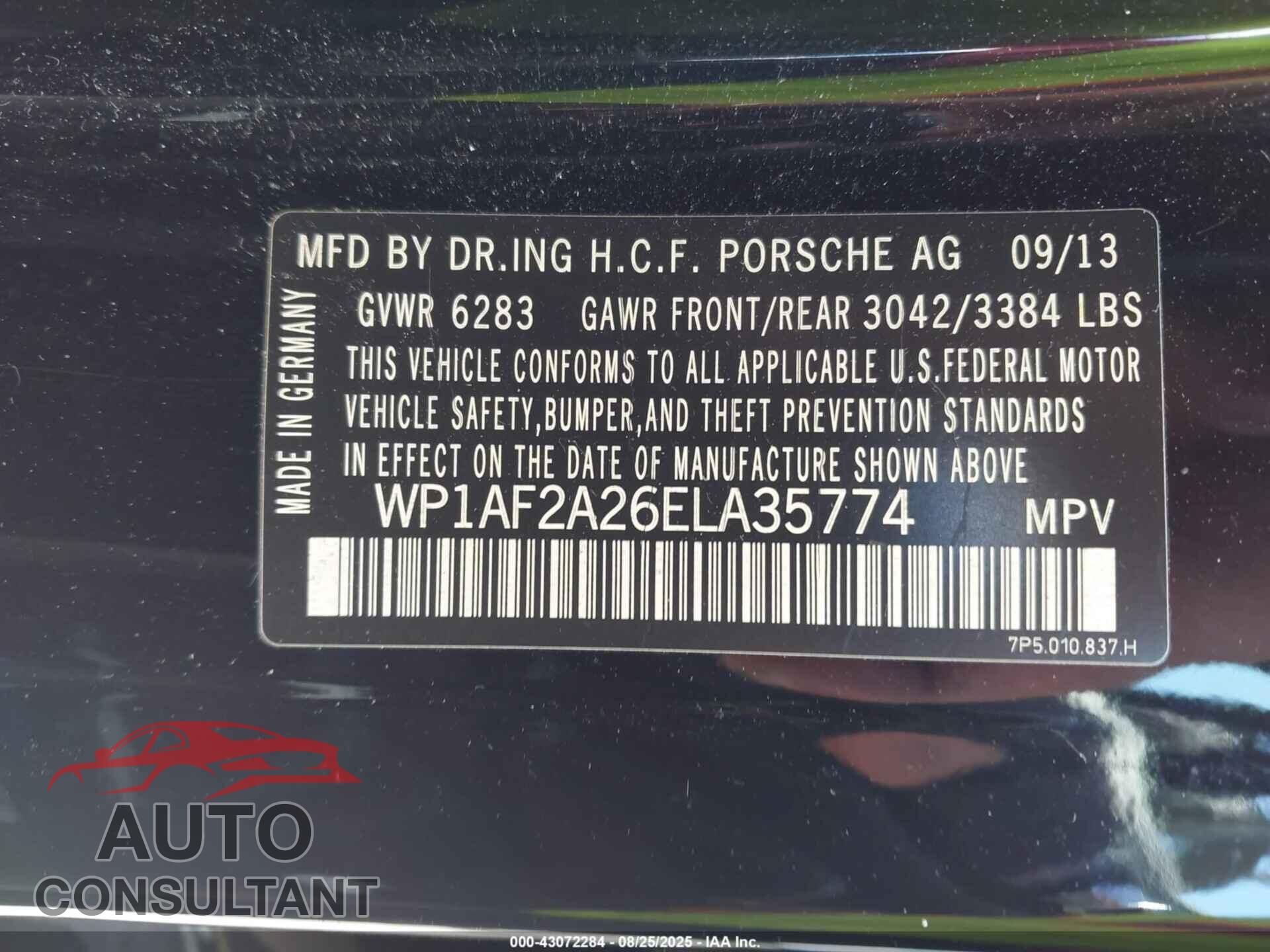 PORSCHE CAYENNE 2014 - WP1AF2A26ELA35774