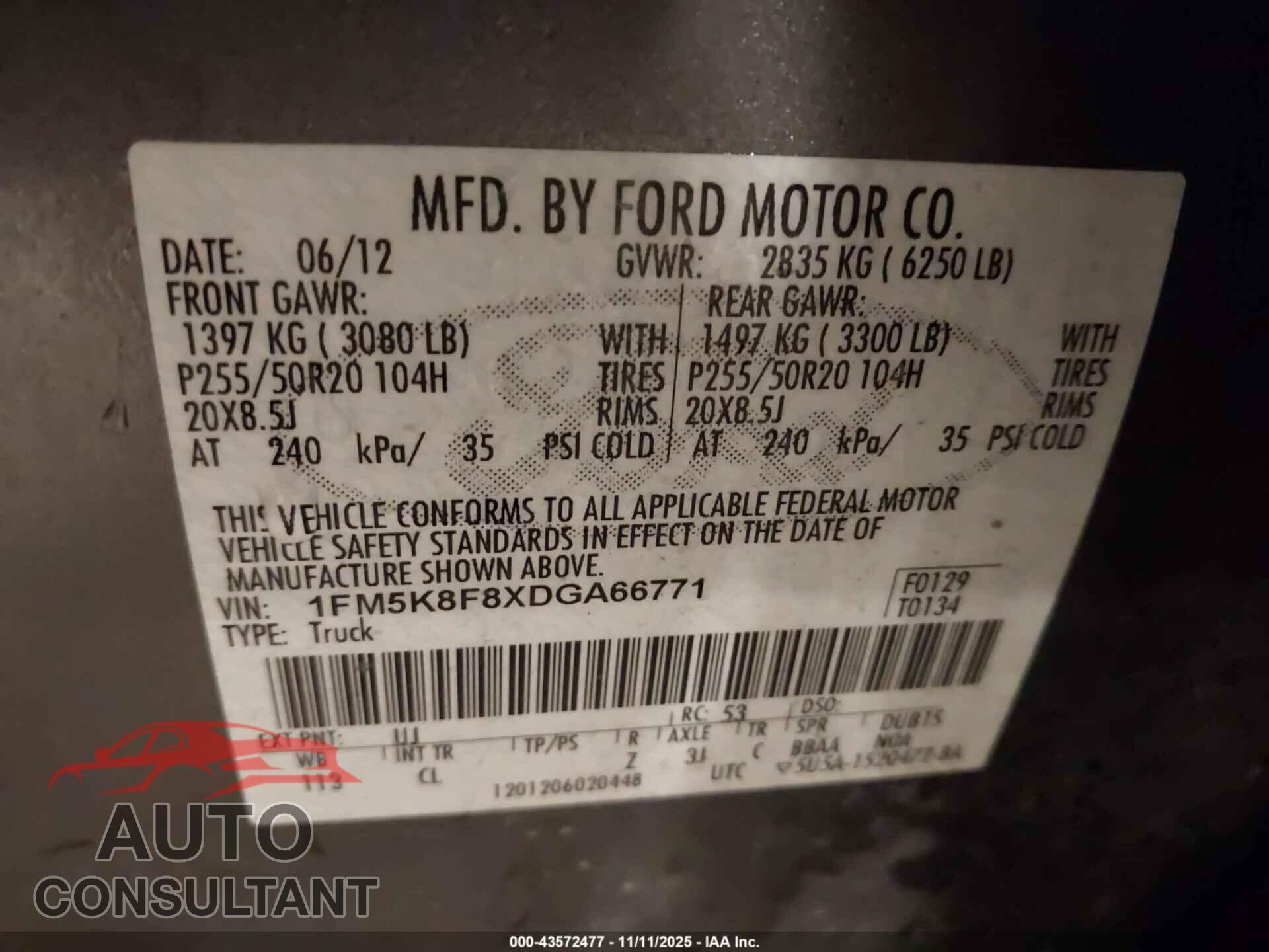 FORD EXPLORER 2013 - 1FM5K8F8XDGA66771