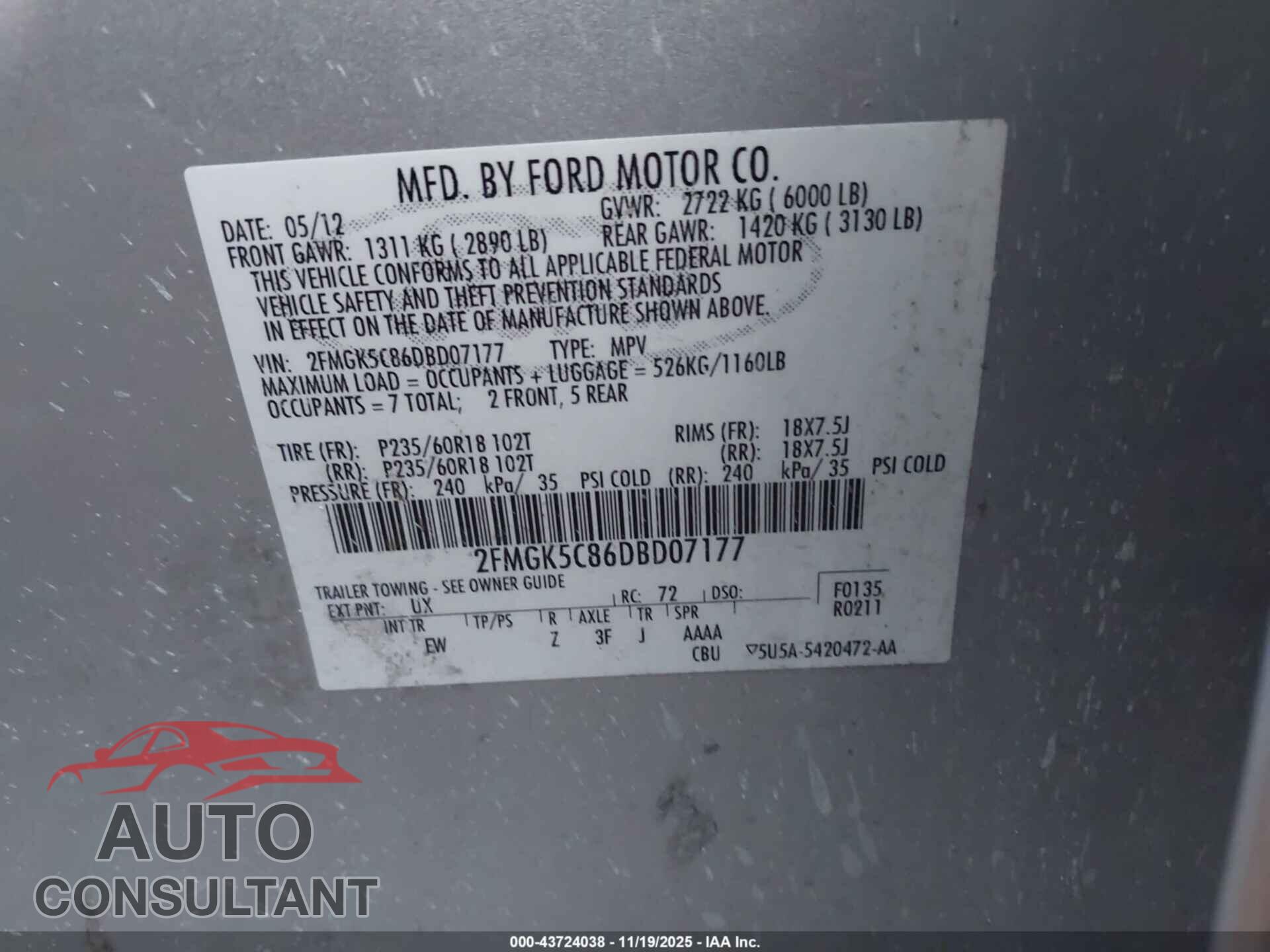 FORD FLEX 2013 - 2FMGK5C86DBD07177