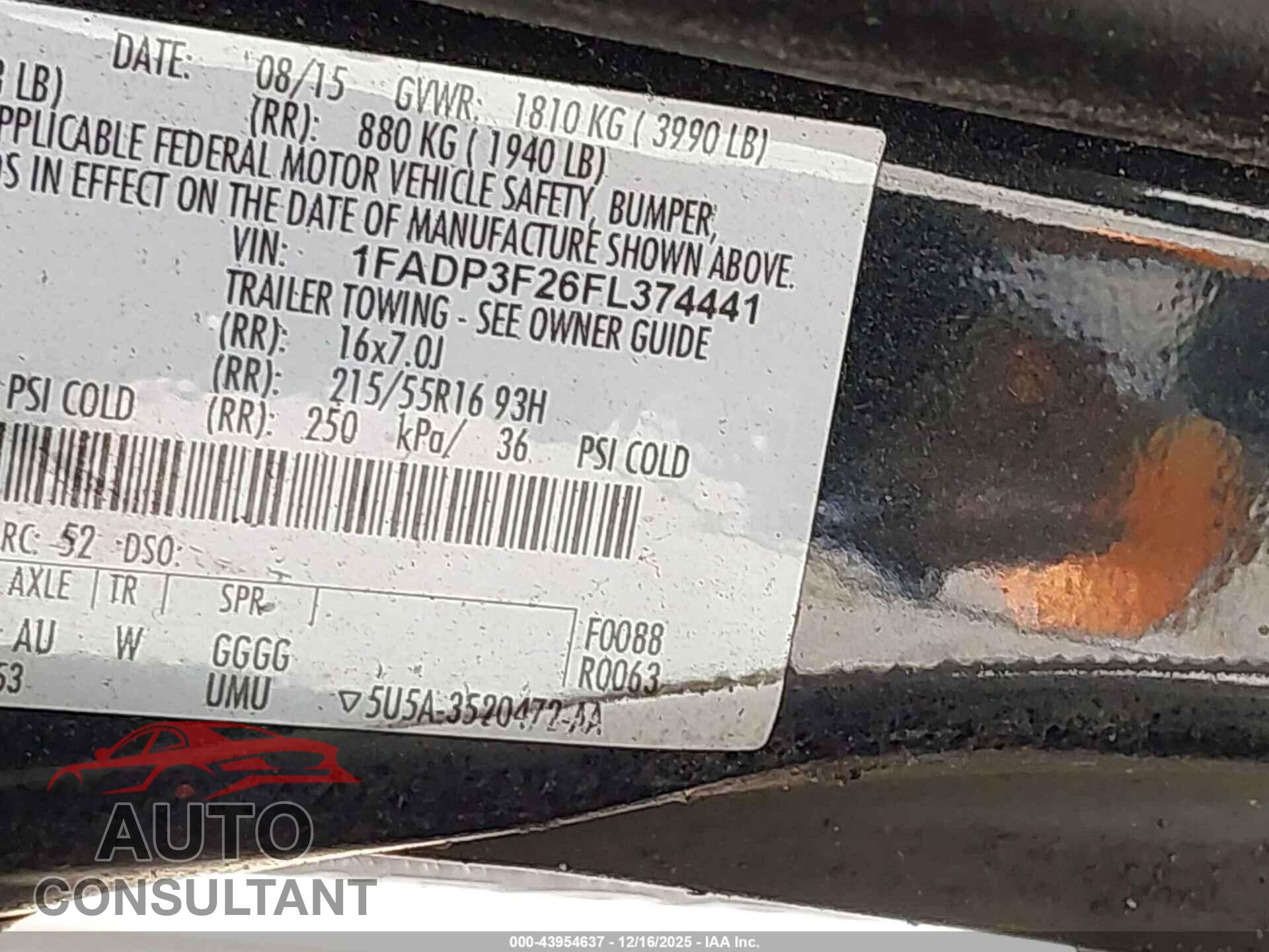 FORD FOCUS 2015 - 1FADP3F26FL374441