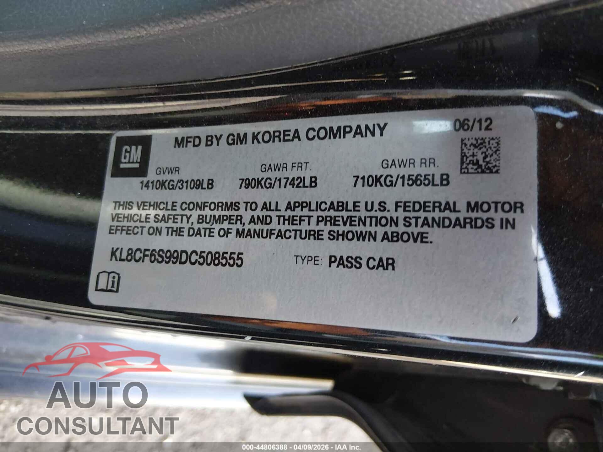 CHEVROLET SPARK 2013 - KL8CF6S99DC508555