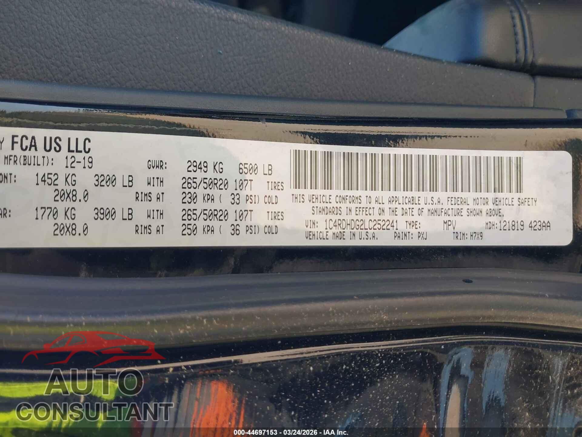 DODGE DURANGO 2020 - 1C4RDHDG2LC252241