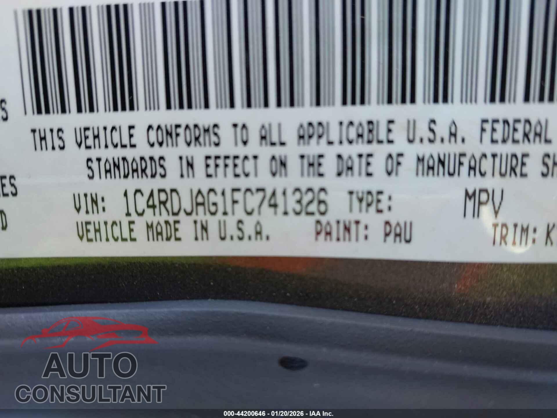 DODGE DURANGO 2015 - 1C4RDJAG1FC741326