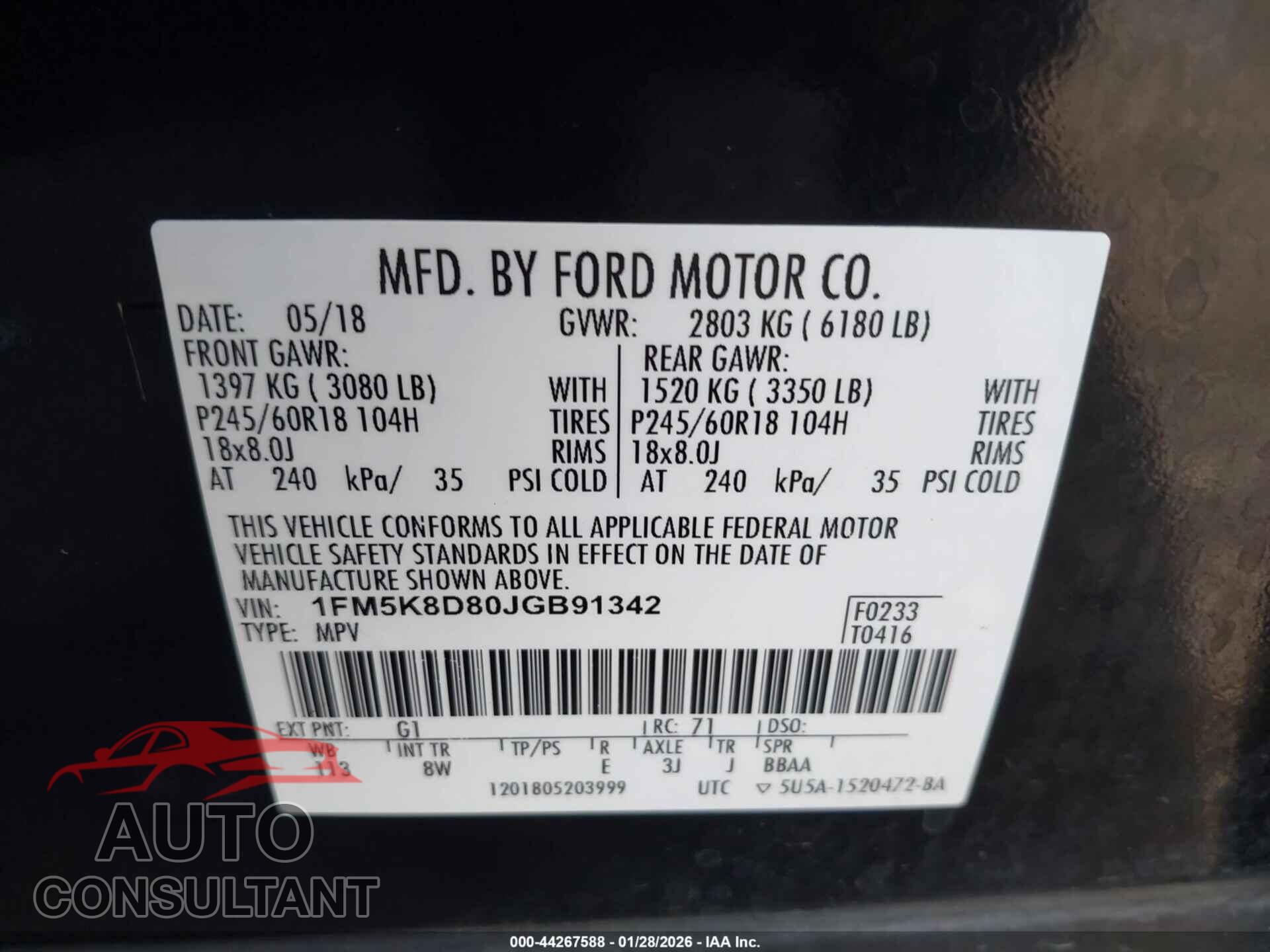 FORD EXPLORER 2018 - 1FM5K8D80JGB91342