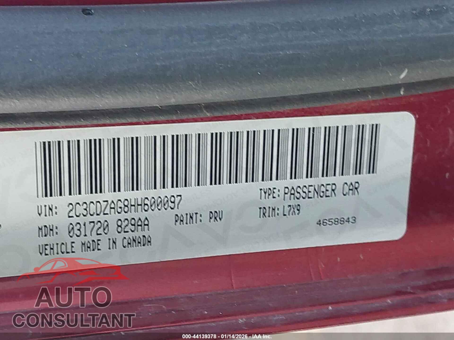 DODGE CHALLENGER 2017 - 2C3CDZAG8HH600097