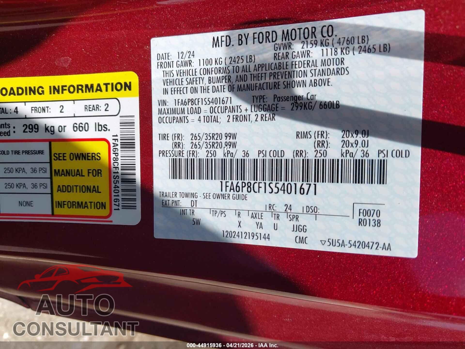 FORD MUSTANG 2025 - 1FA6P8CF1S5401671