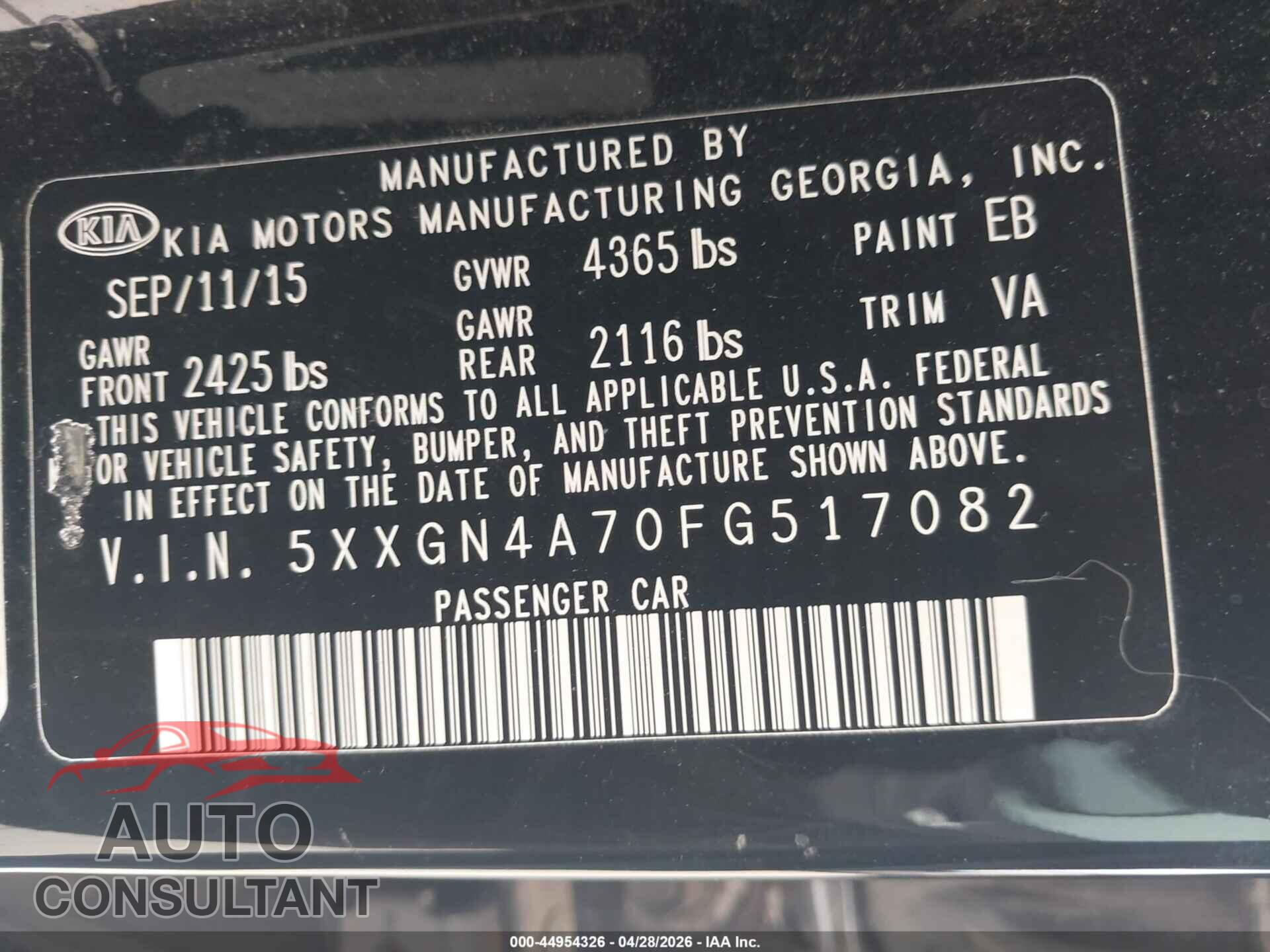 KIA OPTIMA 2015 - 5XXGN4A70FG517082