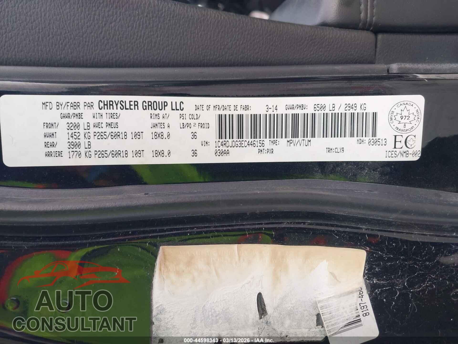 DODGE DURANGO 2014 - 1C4RDJDG3EC446156