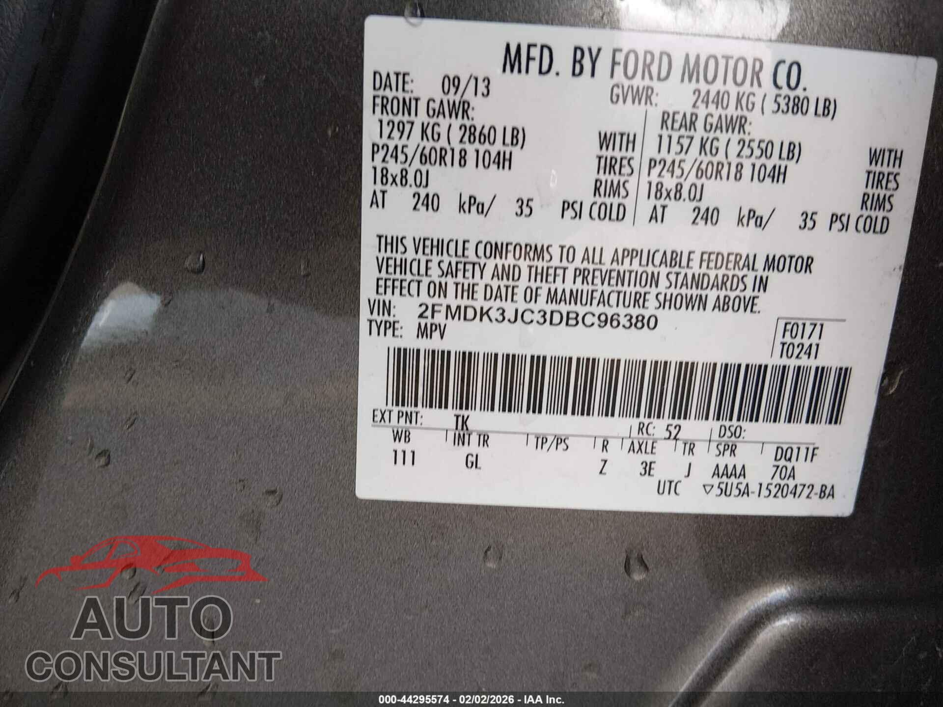 FORD EDGE 2013 - 2FMDK3JC3DBC96380