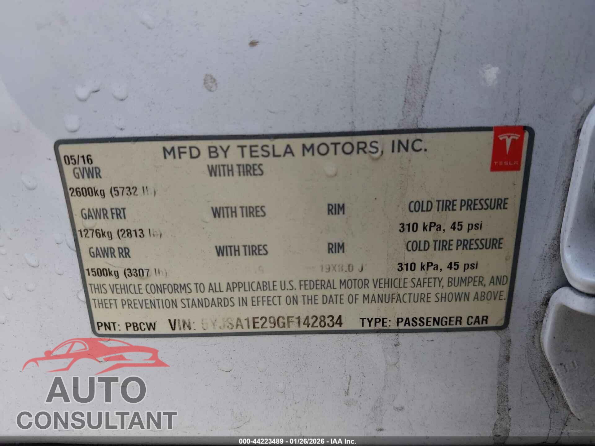 TESLA MODEL S 2016 - 5YJSA1E29GF142834