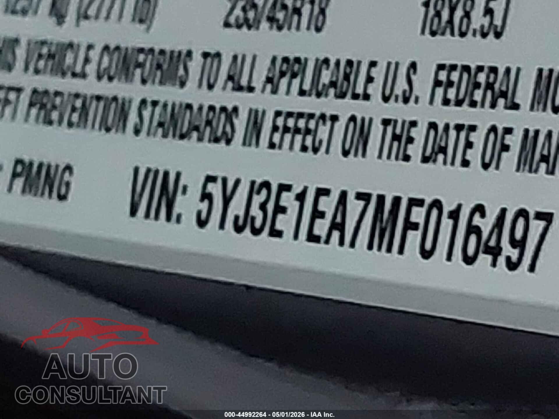 TESLA MODEL 3 2021 - 5YJ3E1EA7MF016497