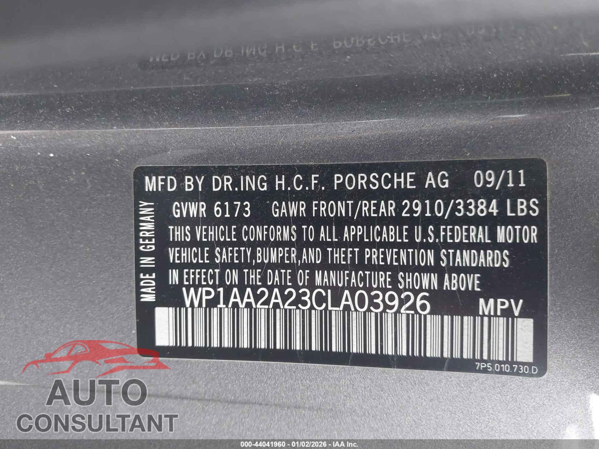 PORSCHE CAYENNE 2012 - WP1AA2A23CLA03926