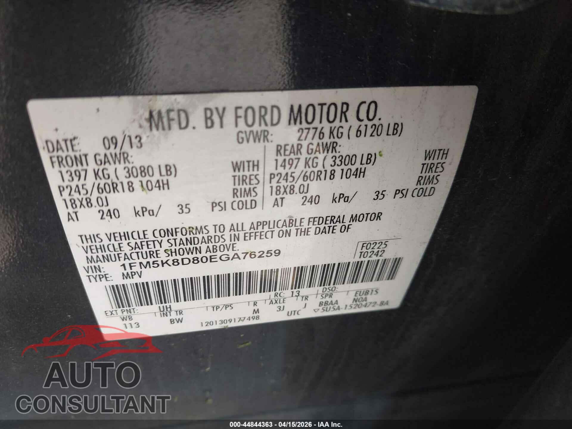 FORD EXPLORER 2014 - 1FM5K8D80EGA76259