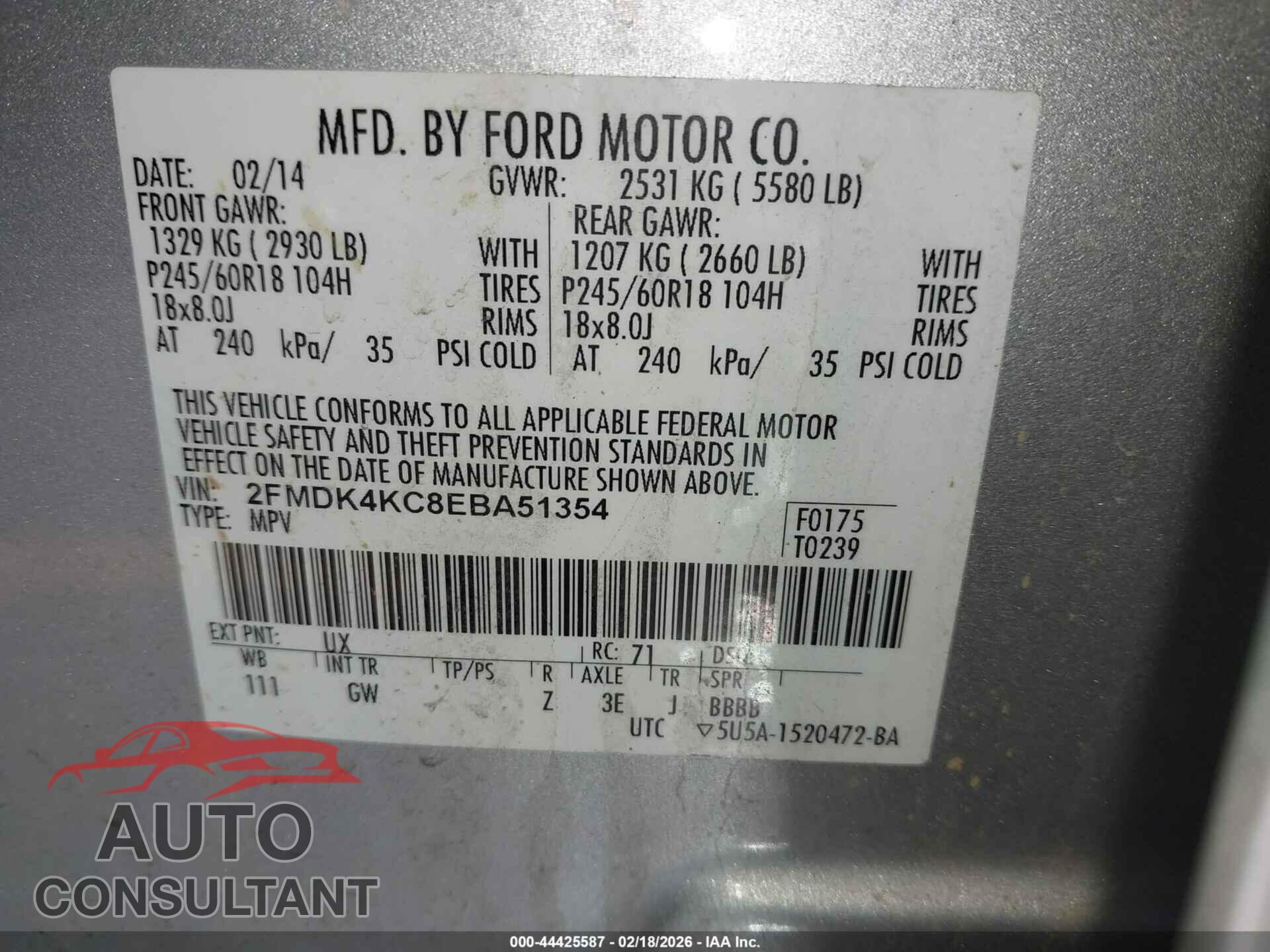 FORD EDGE 2014 - 2FMDK4KC8EBA51354