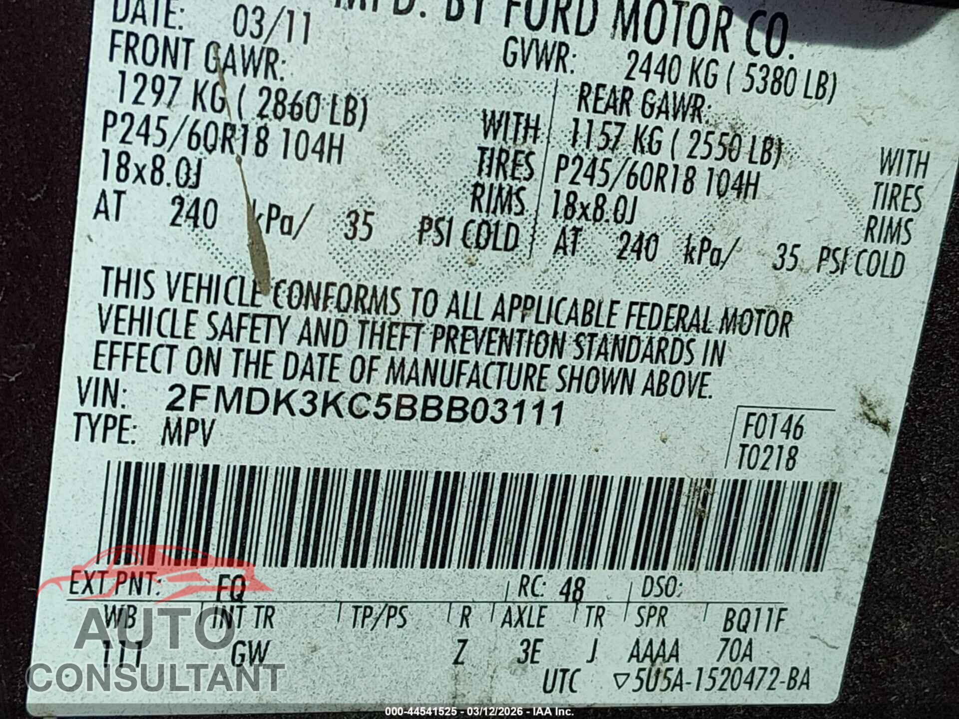 FORD EDGE 2011 - 2FMDK3KC5BBB03111