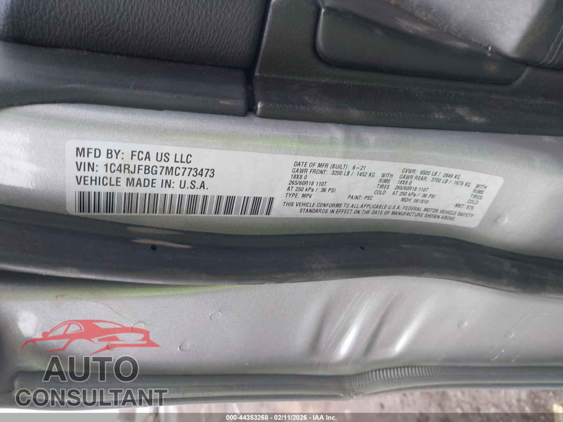 JEEP GRAND CHEROKEE 2021 - 1C4RJFBG7MC773473