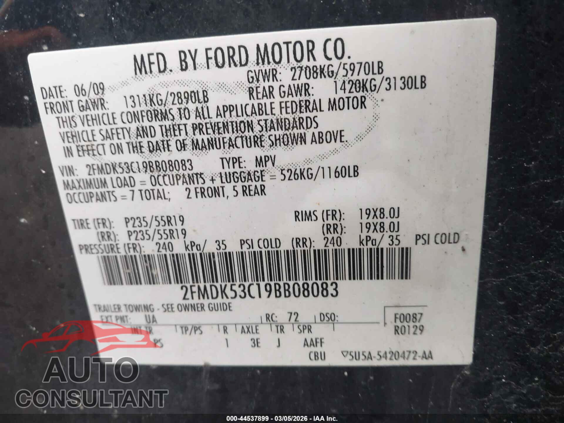 FORD FLEX 2009 - 2FMDK53C19BB08083