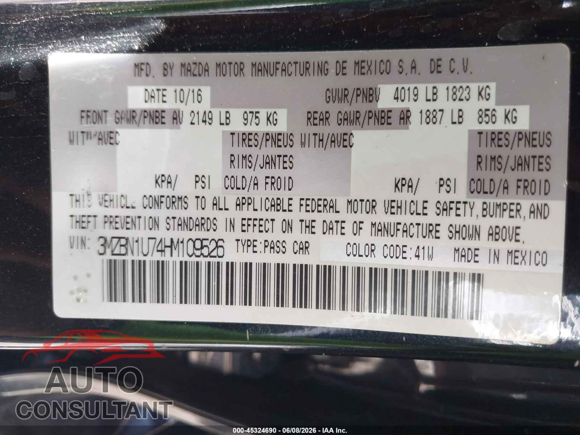 MAZDA MAZDA3 2017 - 3MZBN1U74HM109526