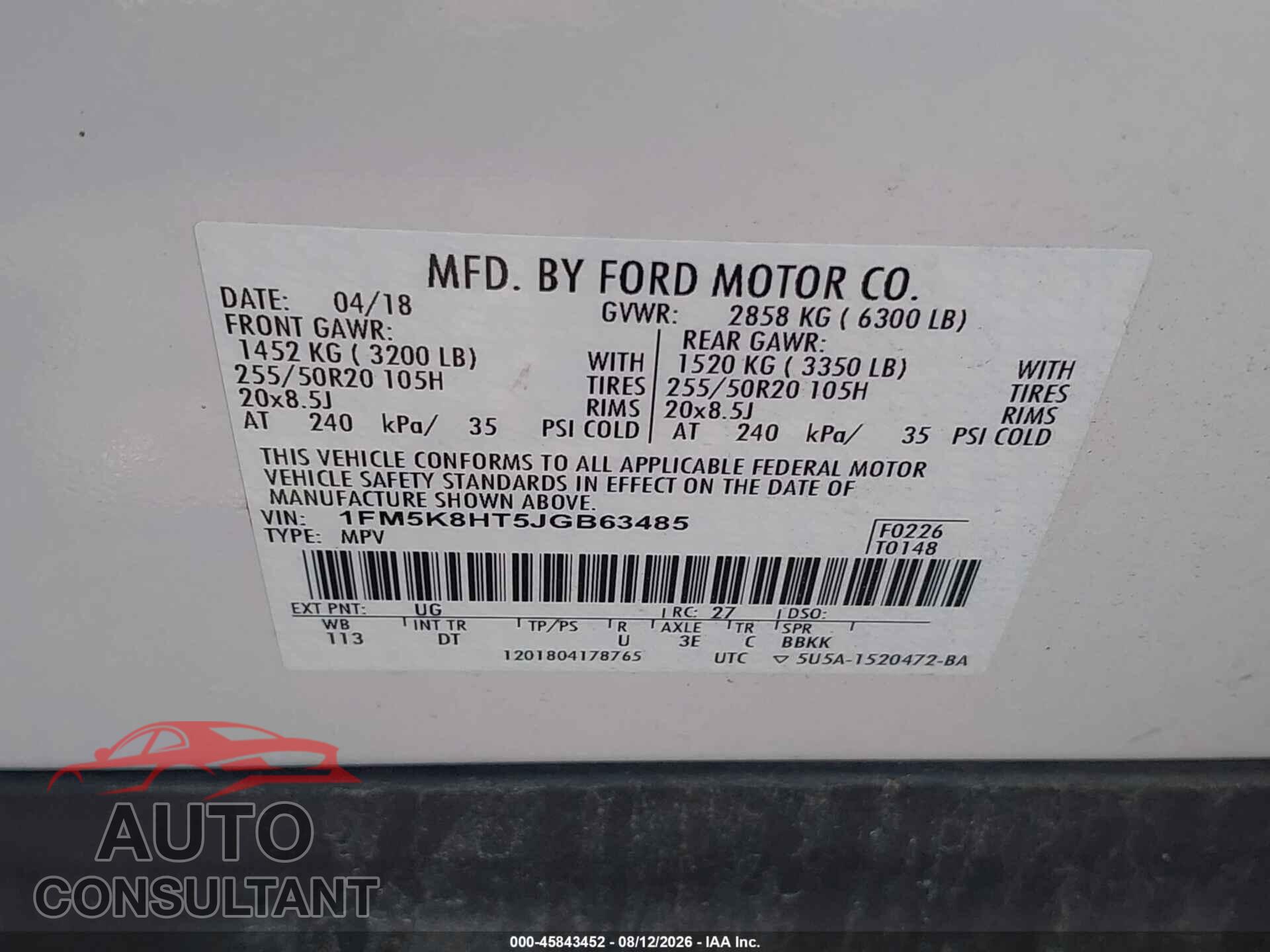 FORD EXPLORER 2018 - 1FM5K8HT5JGB63485