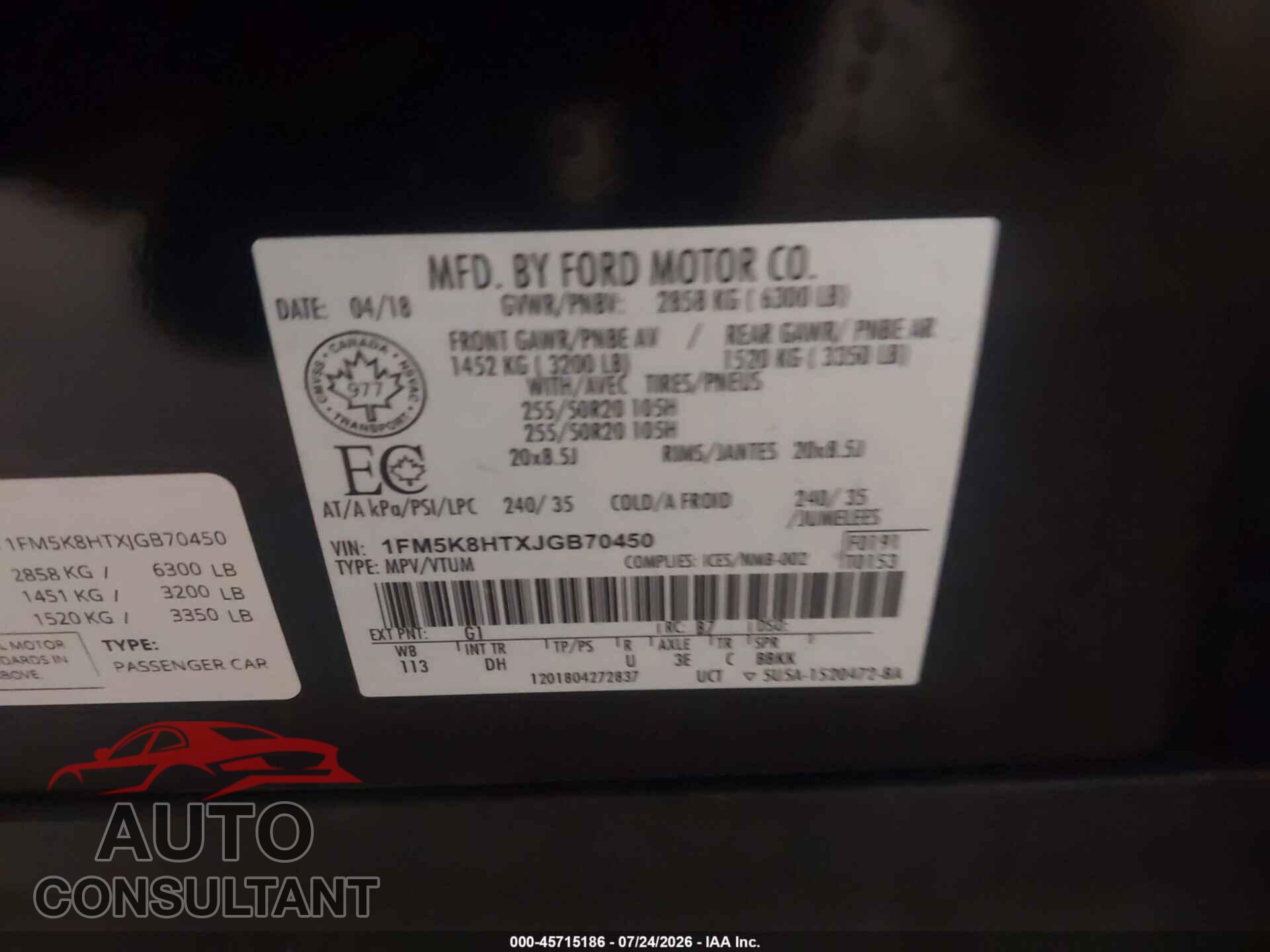 FORD EXPLORER 2018 - 1FM5K8HTXJGB70450