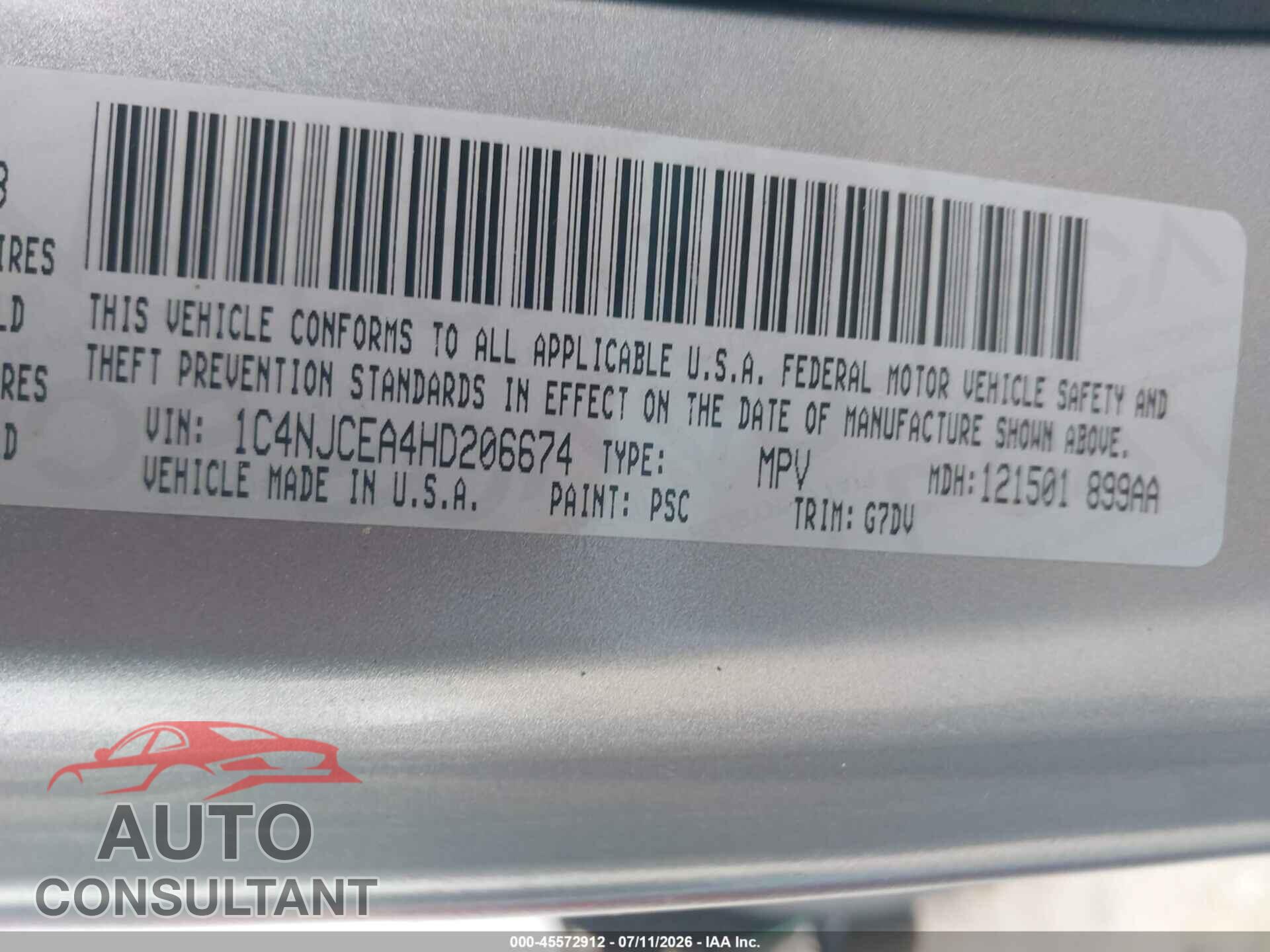 JEEP COMPASS 2017 - 1C4NJCEA4HD206674
