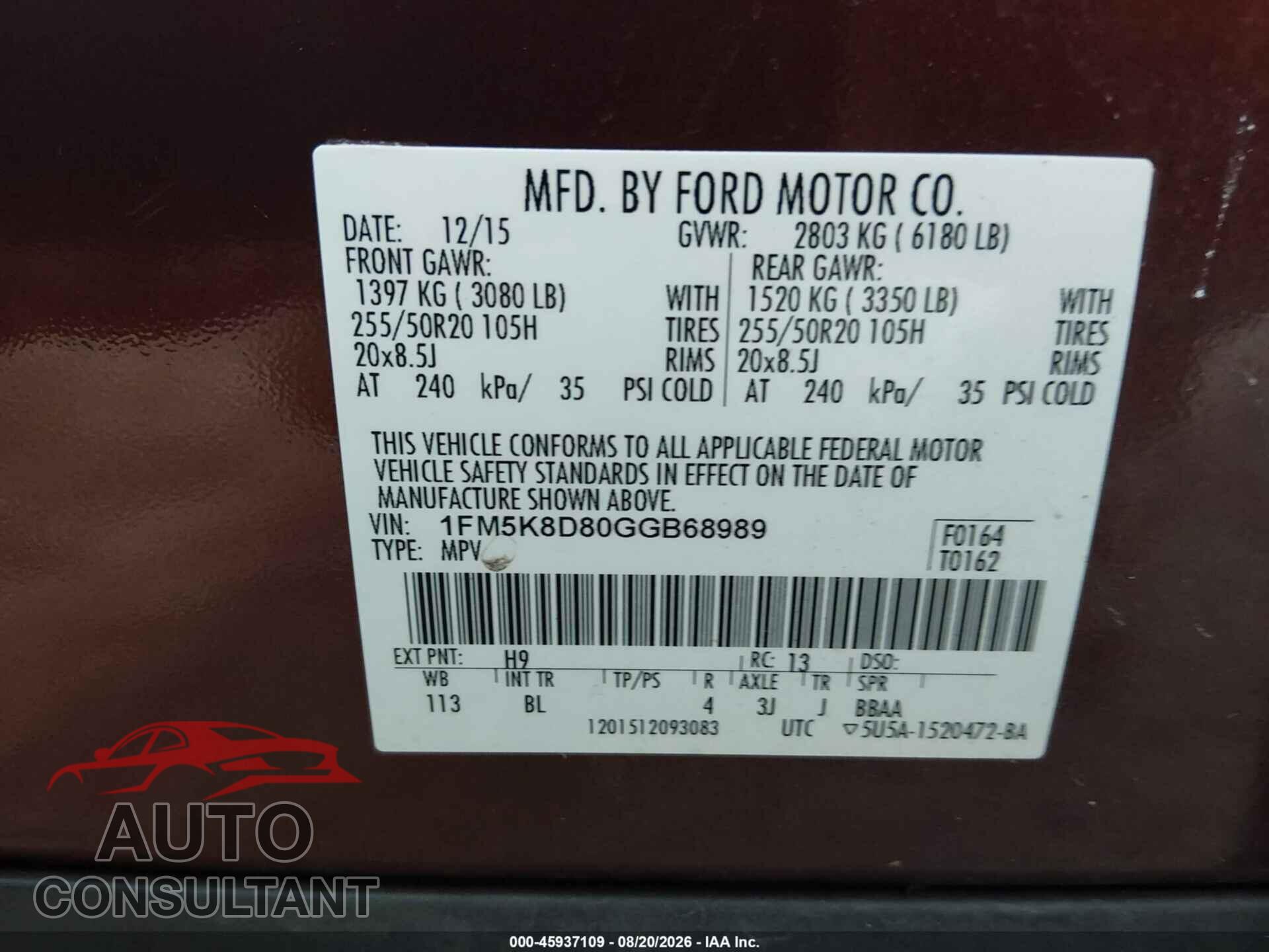 FORD EXPLORER 2016 - 1FM5K8D80GGB68989