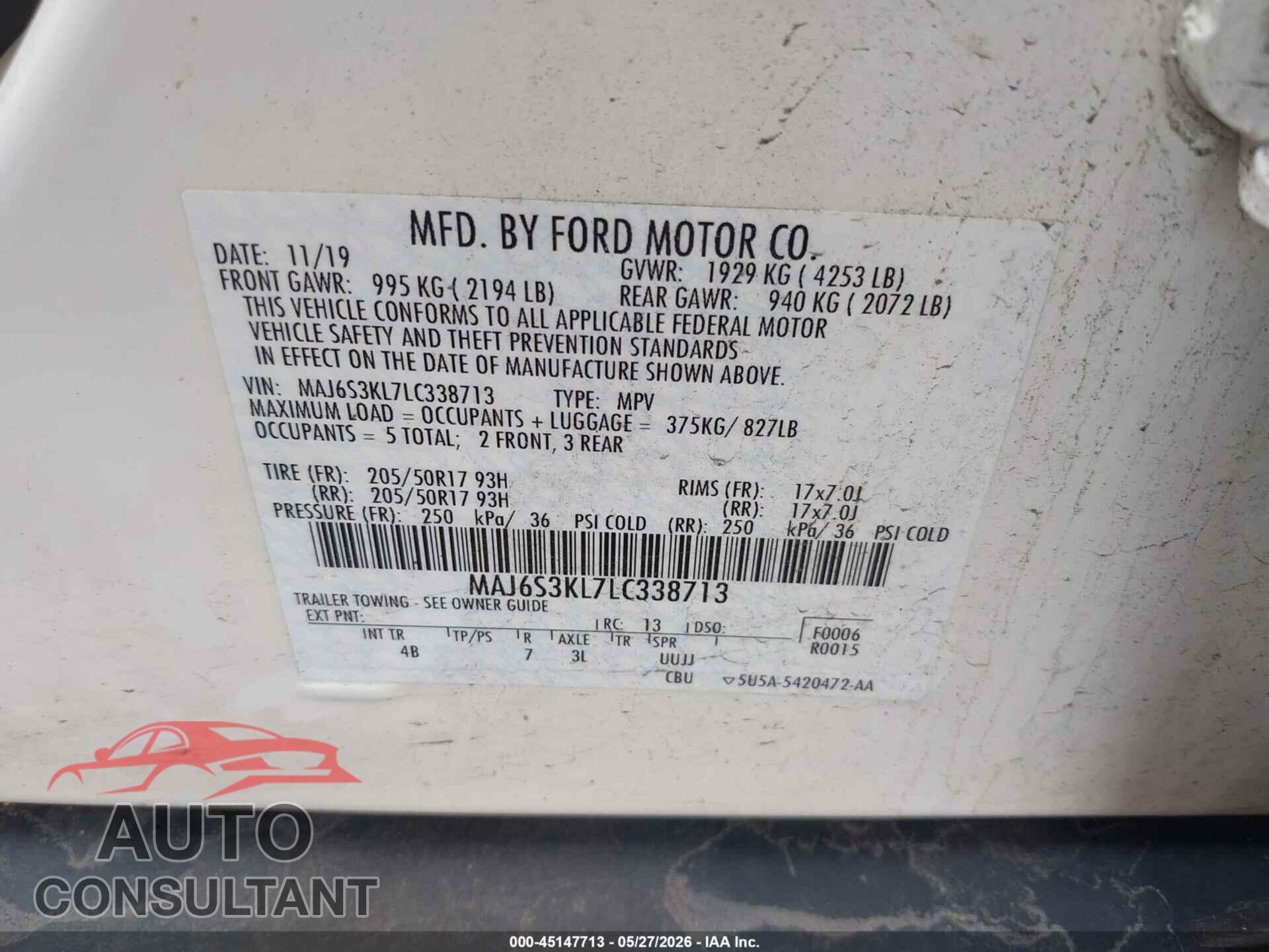 FORD ECOSPORT 2020 - MAJ6S3KL7LC338713