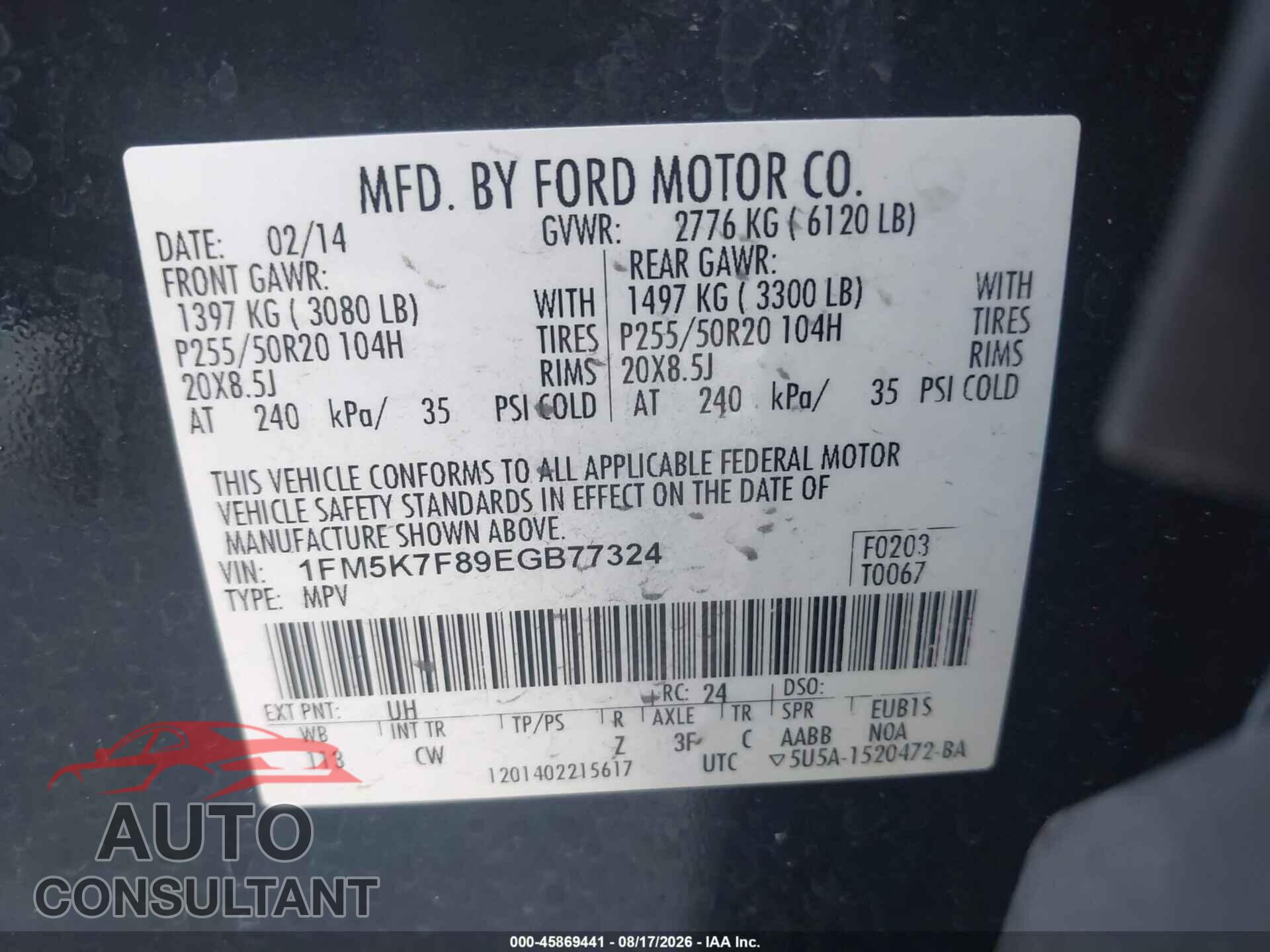 FORD EXPLORER 2014 - 1FM5K7F89EGB77324