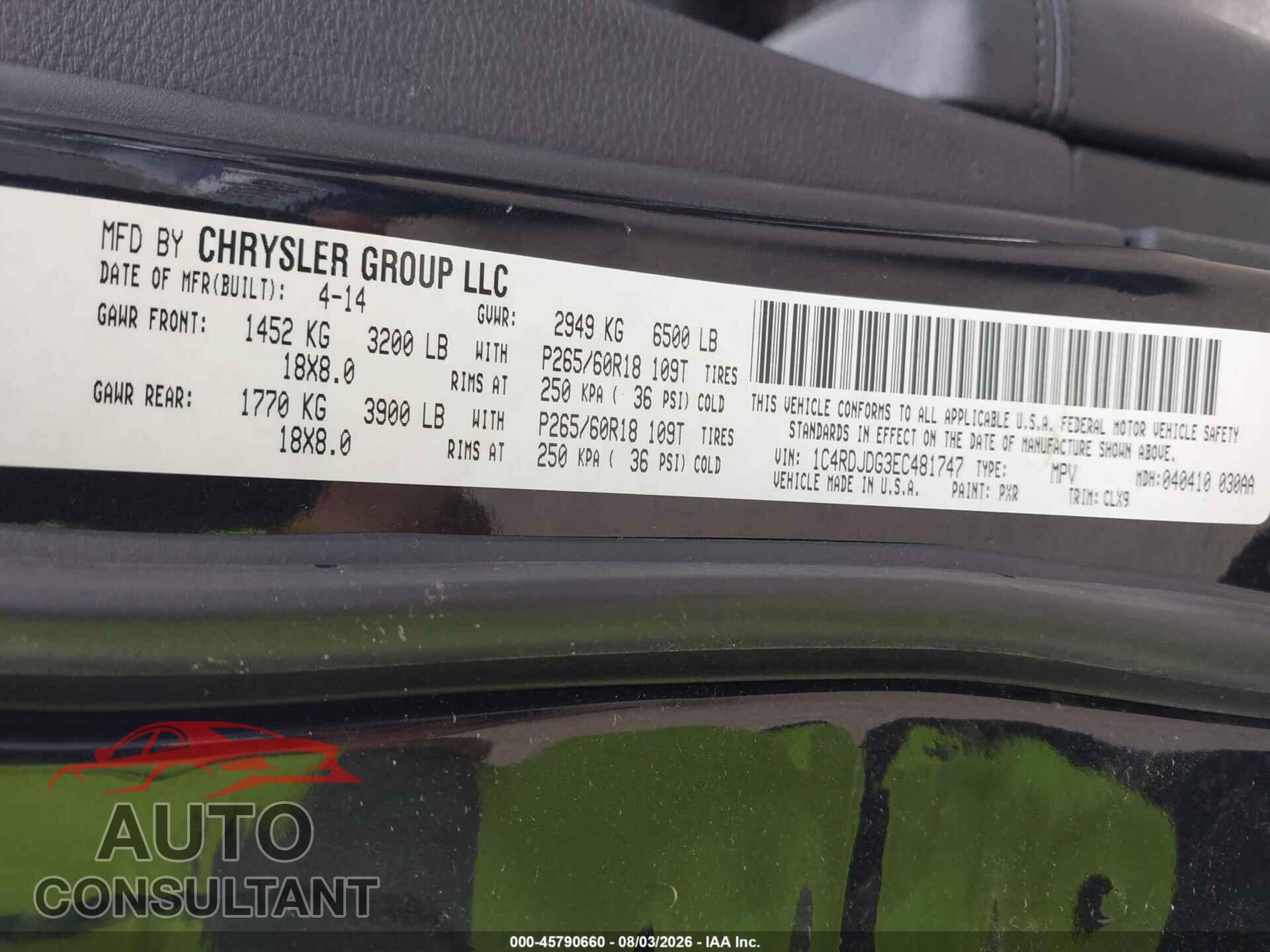 DODGE DURANGO 2014 - 1C4RDJDG3EC481747