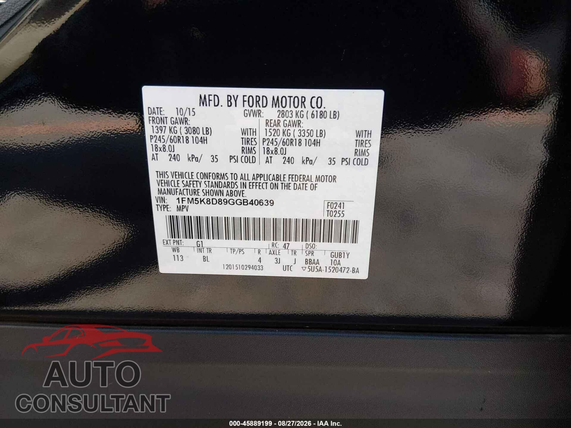 FORD EXPLORER 2016 - 1FM5K8D89GGB40639