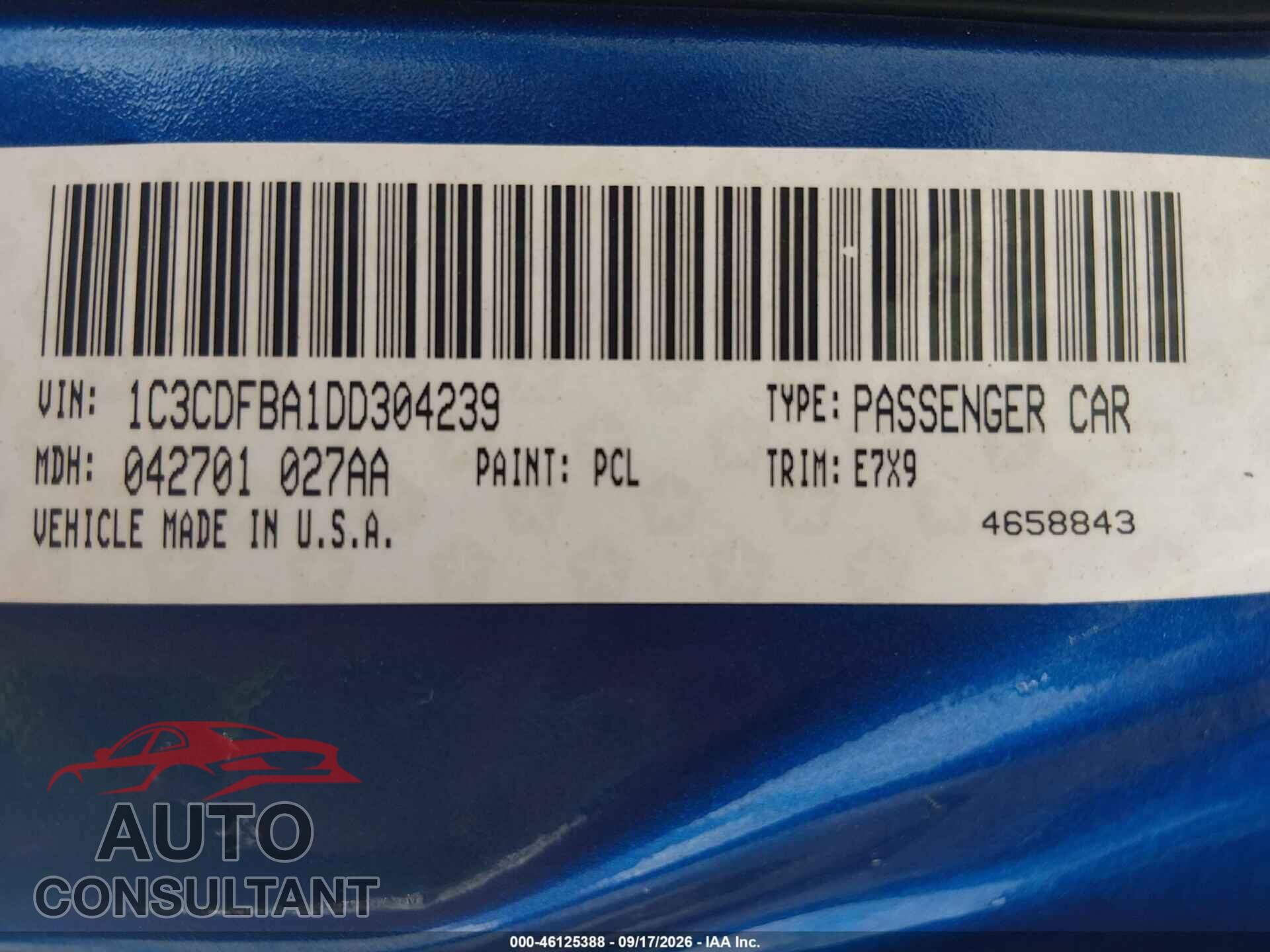 DODGE DART 2013 - 1C3CDFBA1DD304239