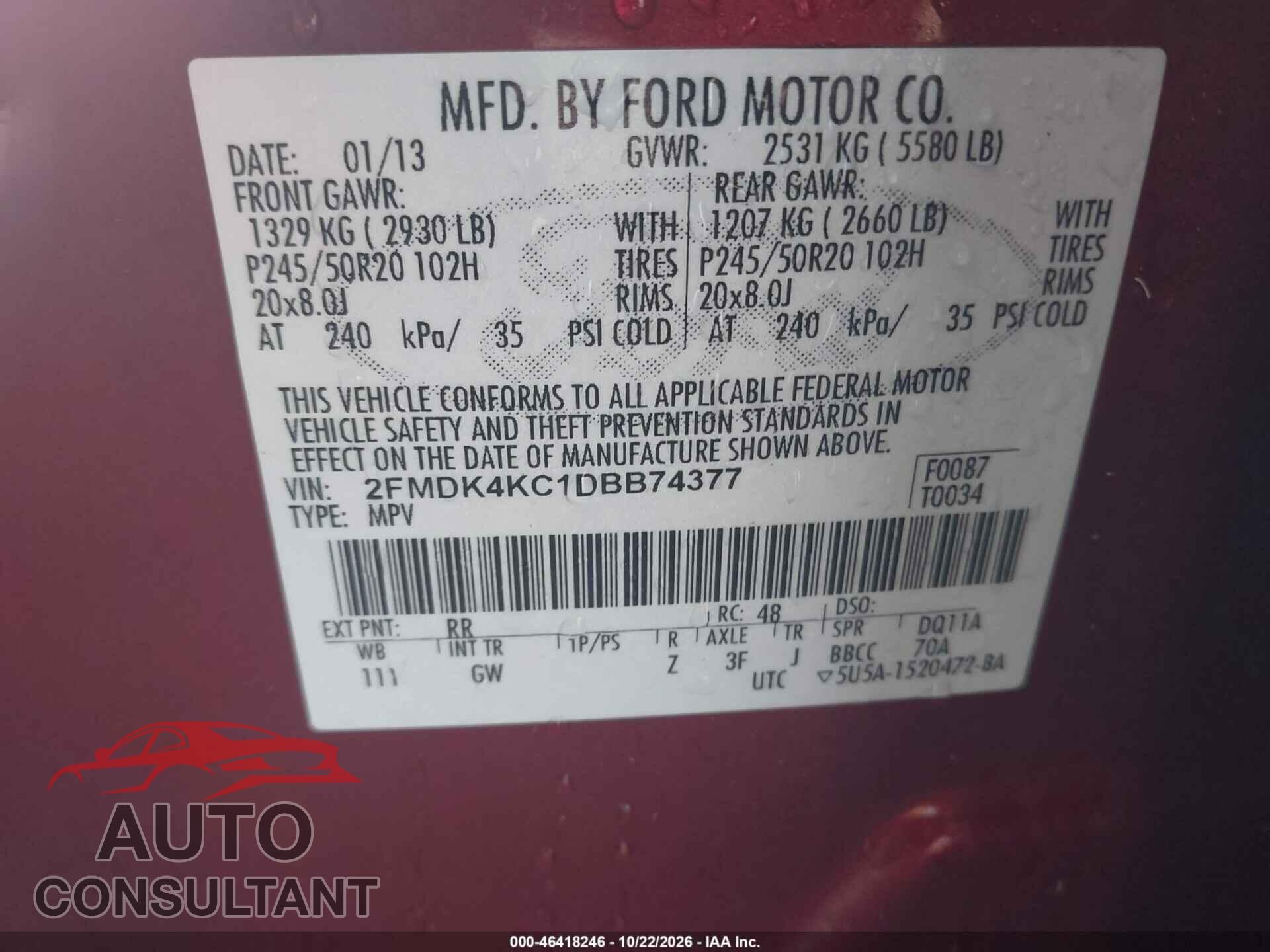 FORD EDGE 2013 - 2FMDK4KC1DBB74377
