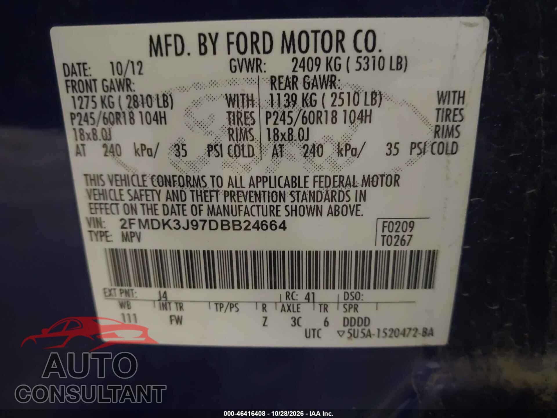 FORD EDGE 2013 - 2FMDK3J97DBB24664