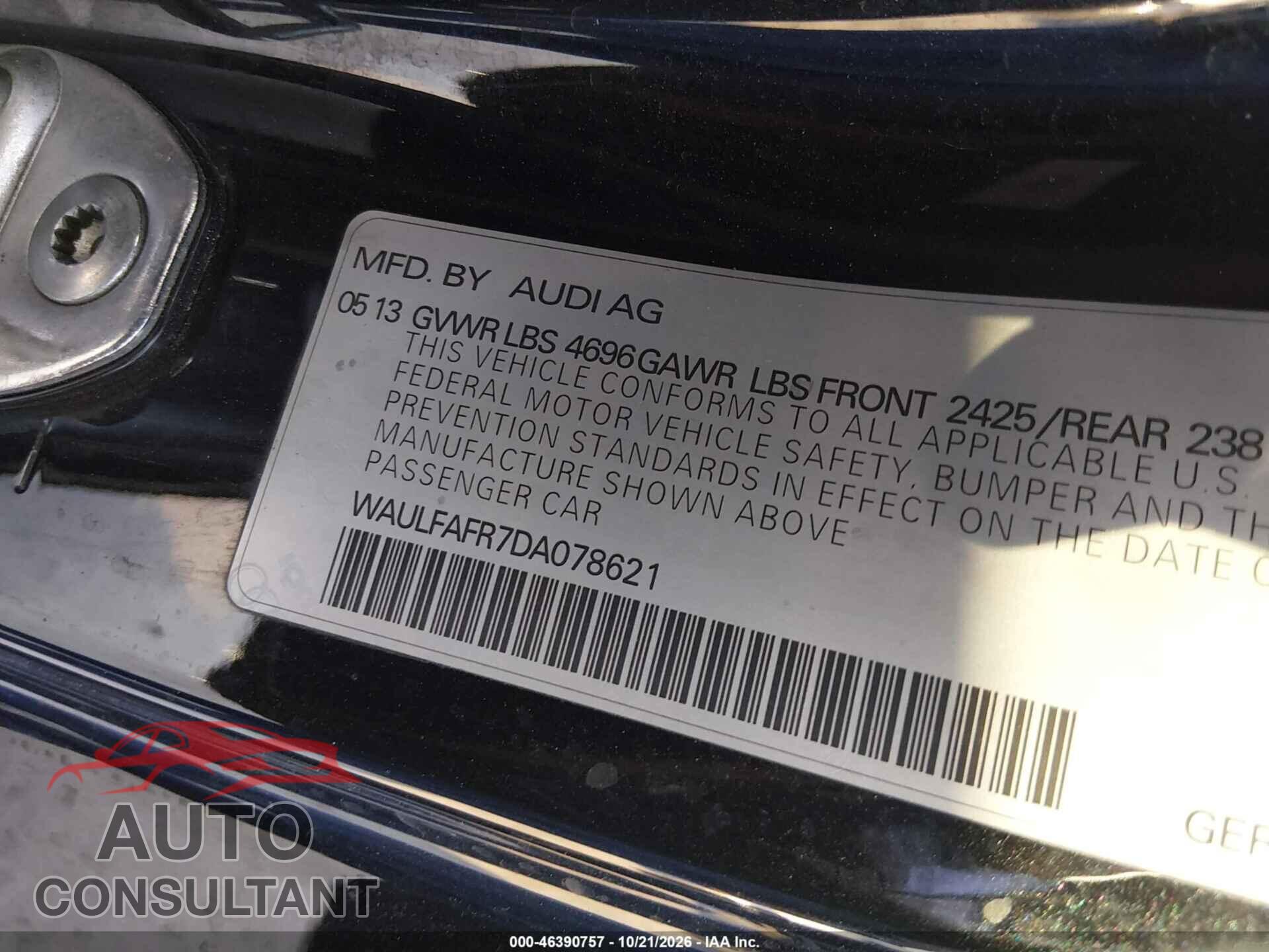 AUDI A5 2013 - WAULFAFR7DA078621