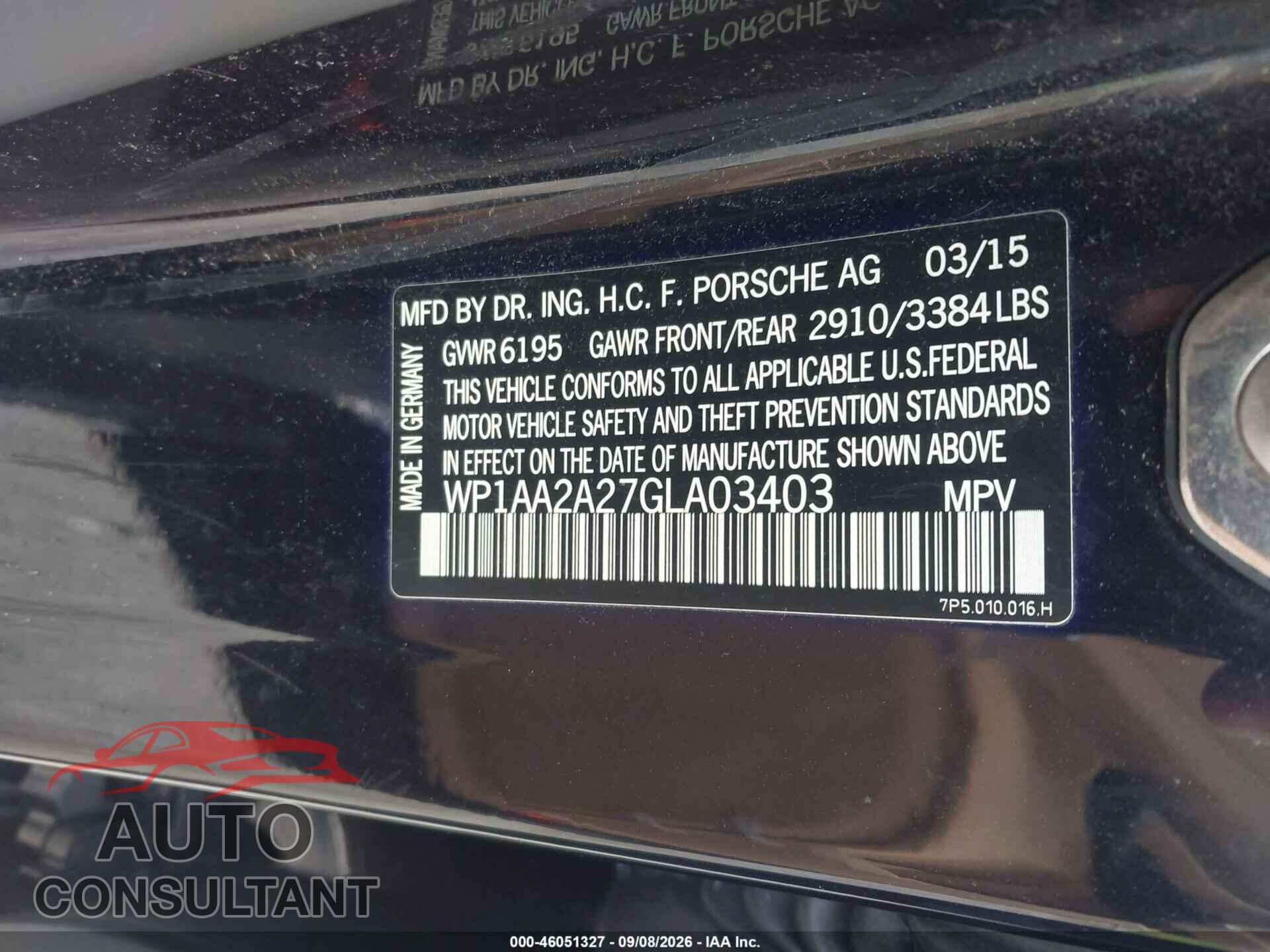 PORSCHE CAYENNE 2016 - WP1AA2A27GLA03403