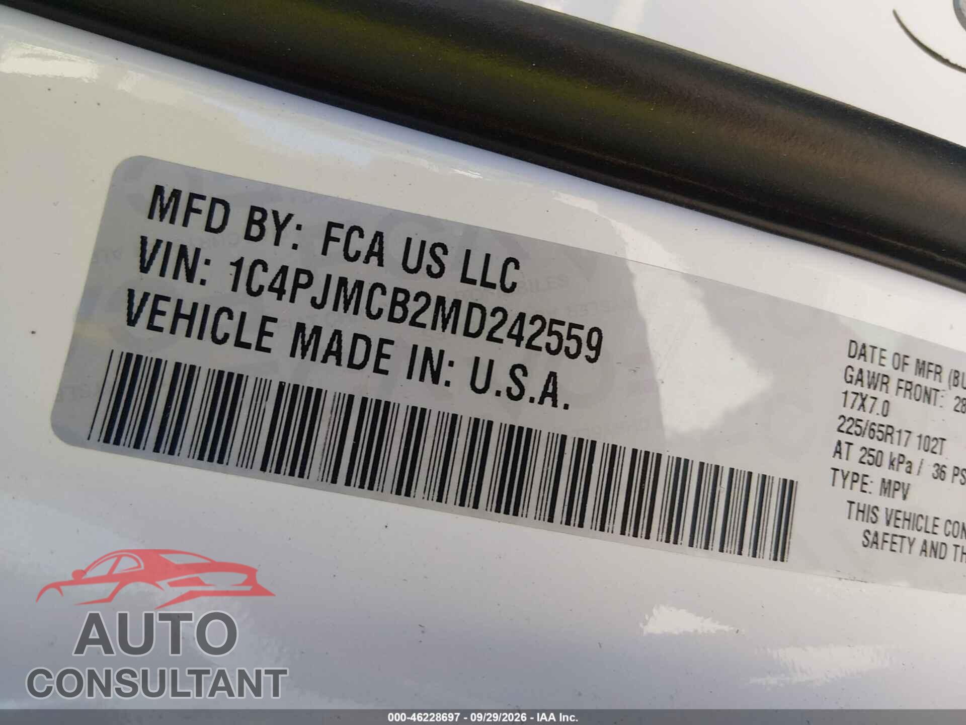 JEEP CHEROKEE 2021 - 1C4PJMCB2MD242559