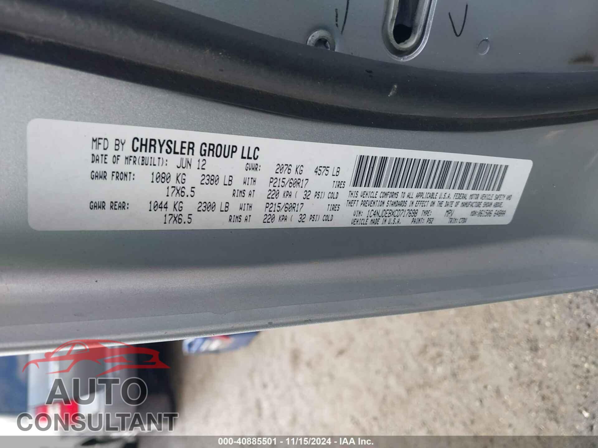 JEEP COMPASS 2012 - 1C4NJDEBXCD717698