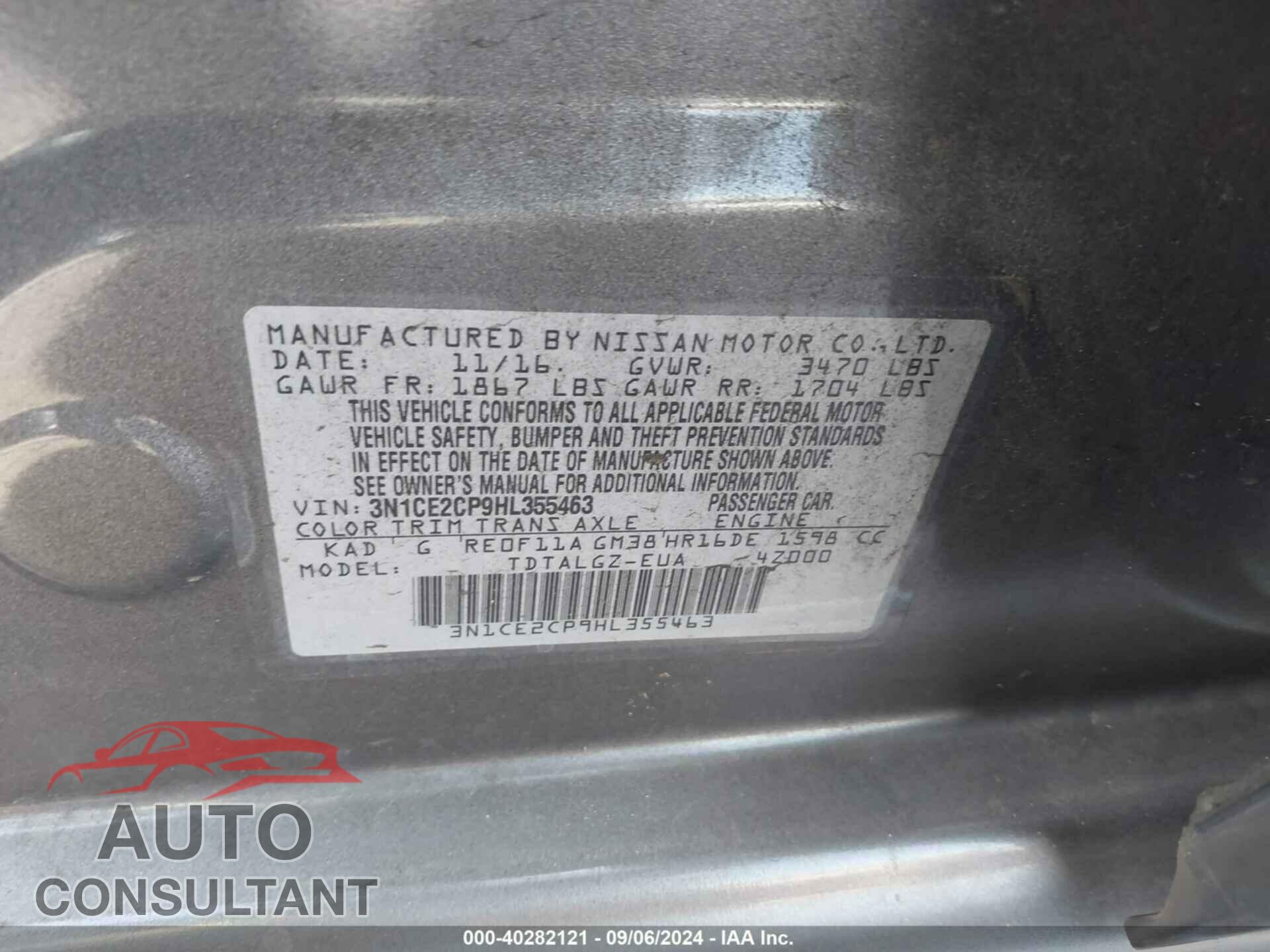 NISSAN VERSA NOTE 2017 - 3N1CE2CP9HL355463