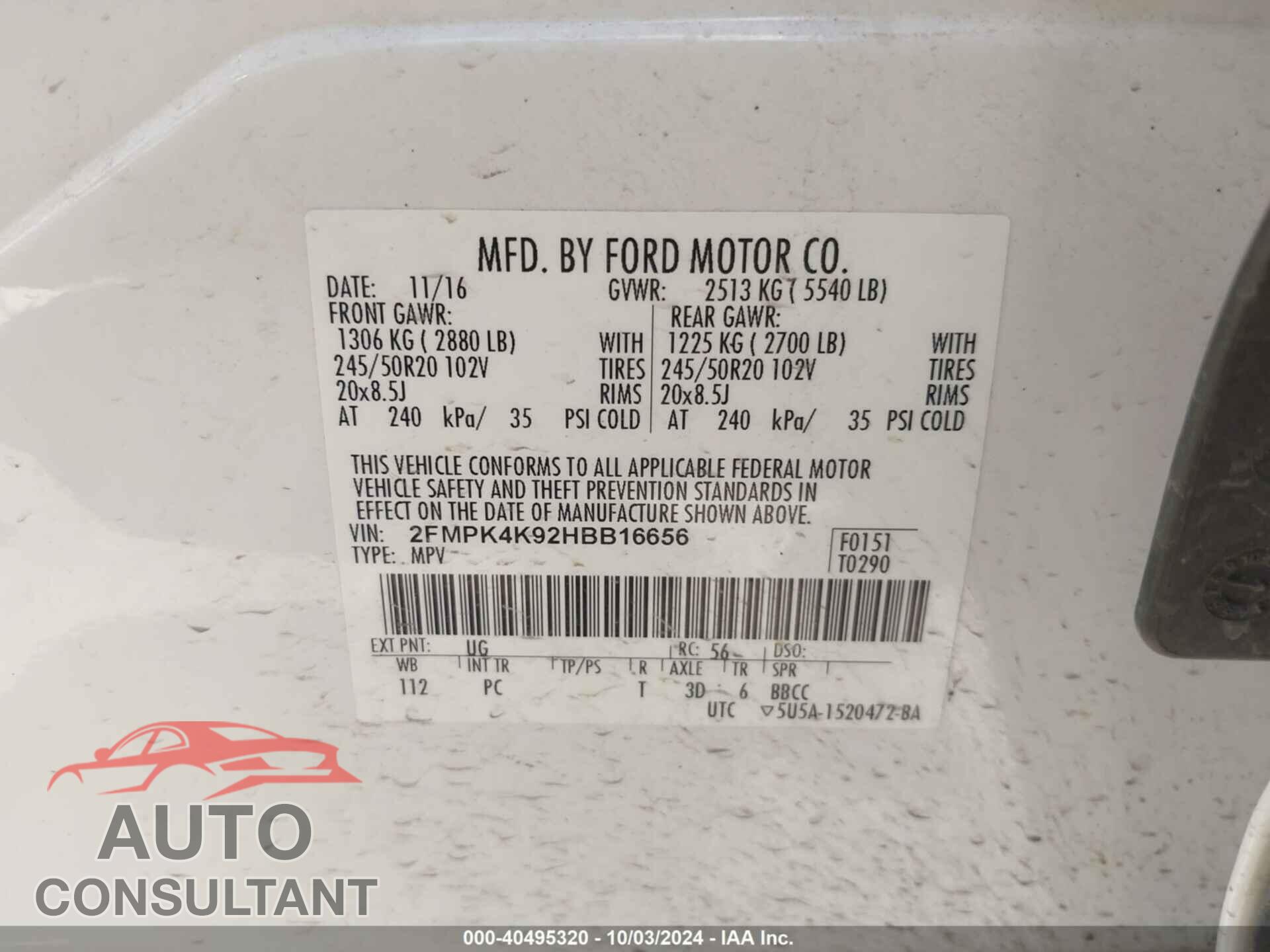 FORD EDGE 2017 - 2FMPK4K92HBB16656