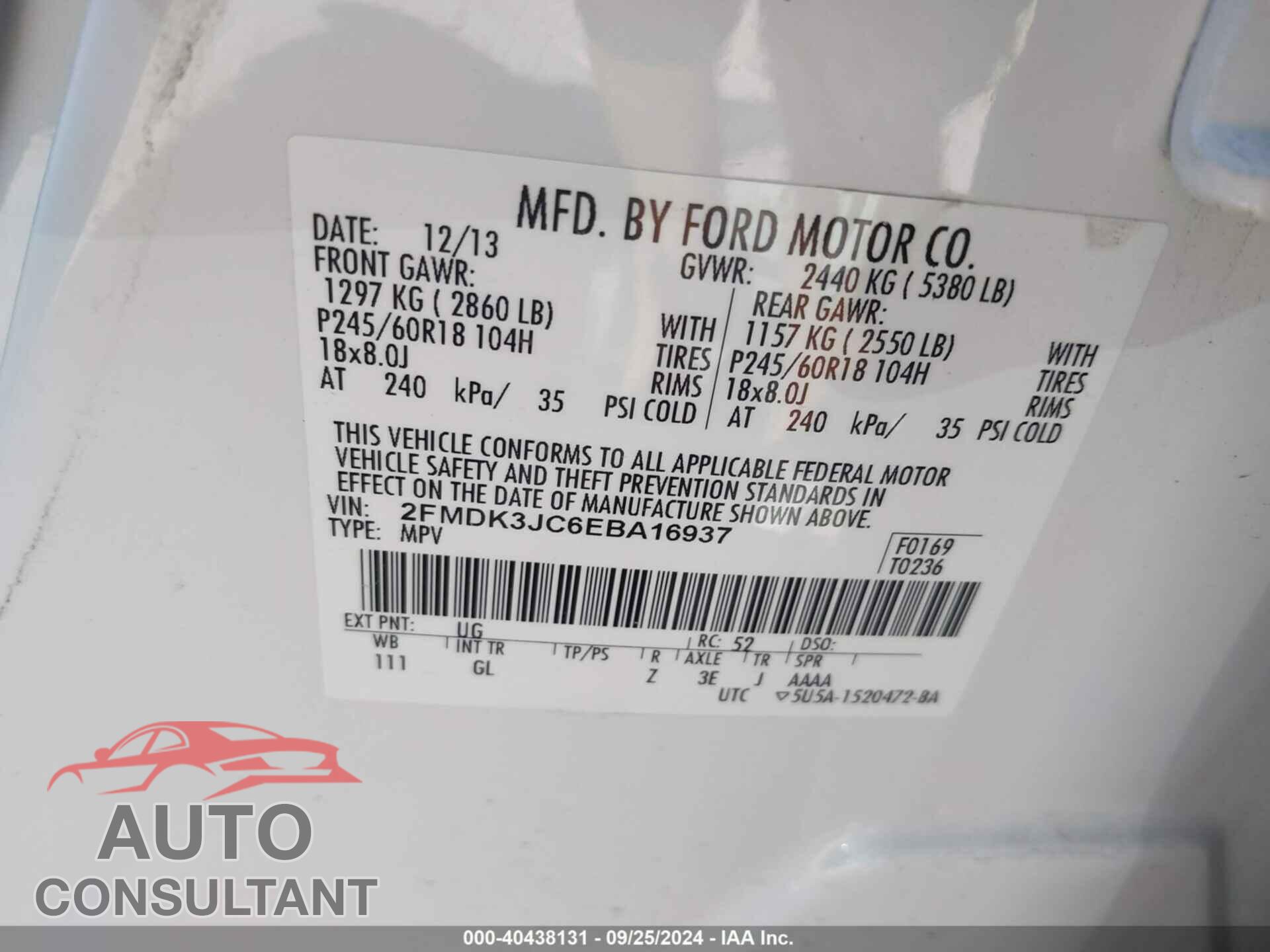 FORD EDGE 2014 - 2FMDK3JC6EBA16937